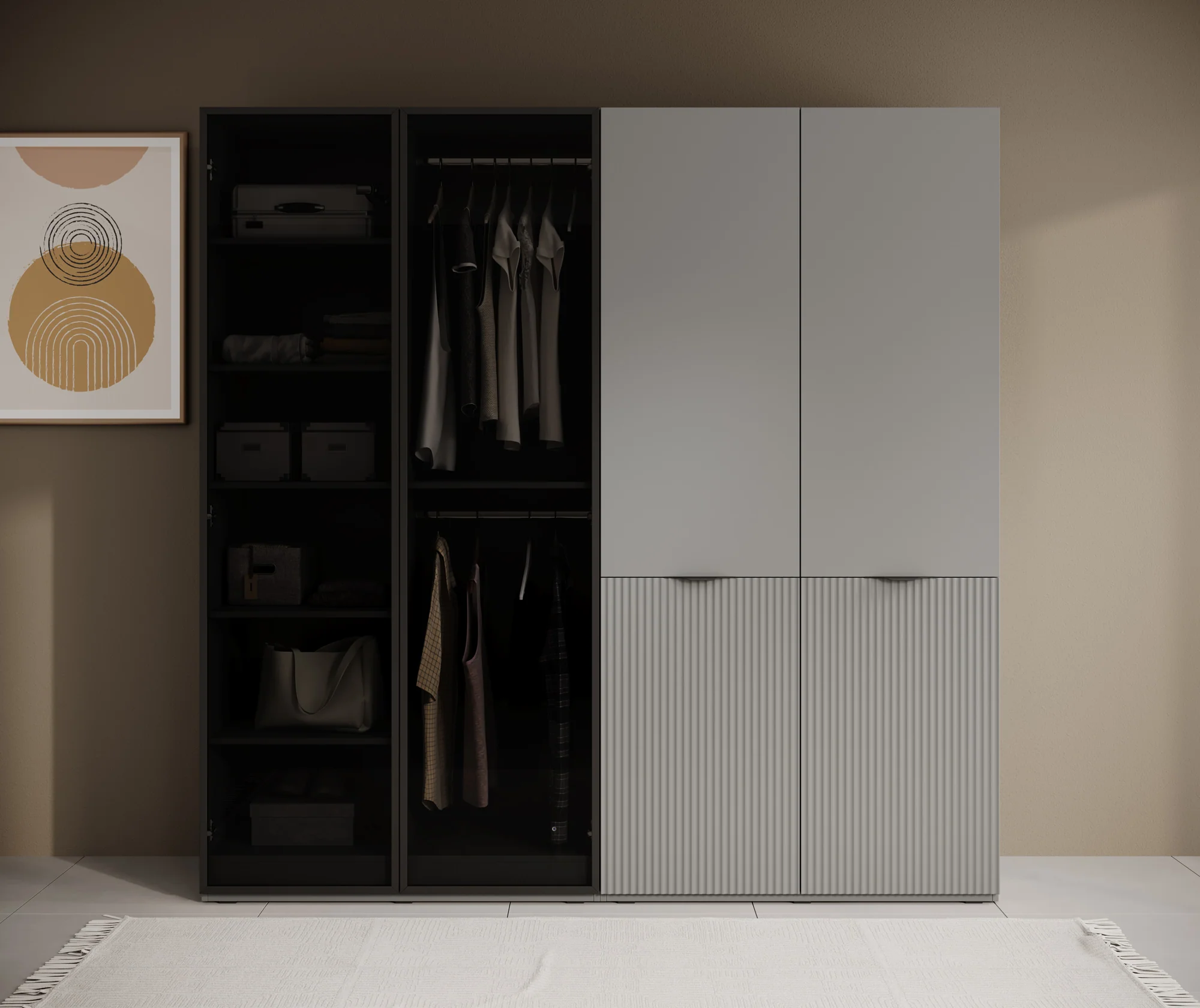 Shelton - Kledingkast 4-deurs van glas - Grijs - 202x51x200 cm - Image 3