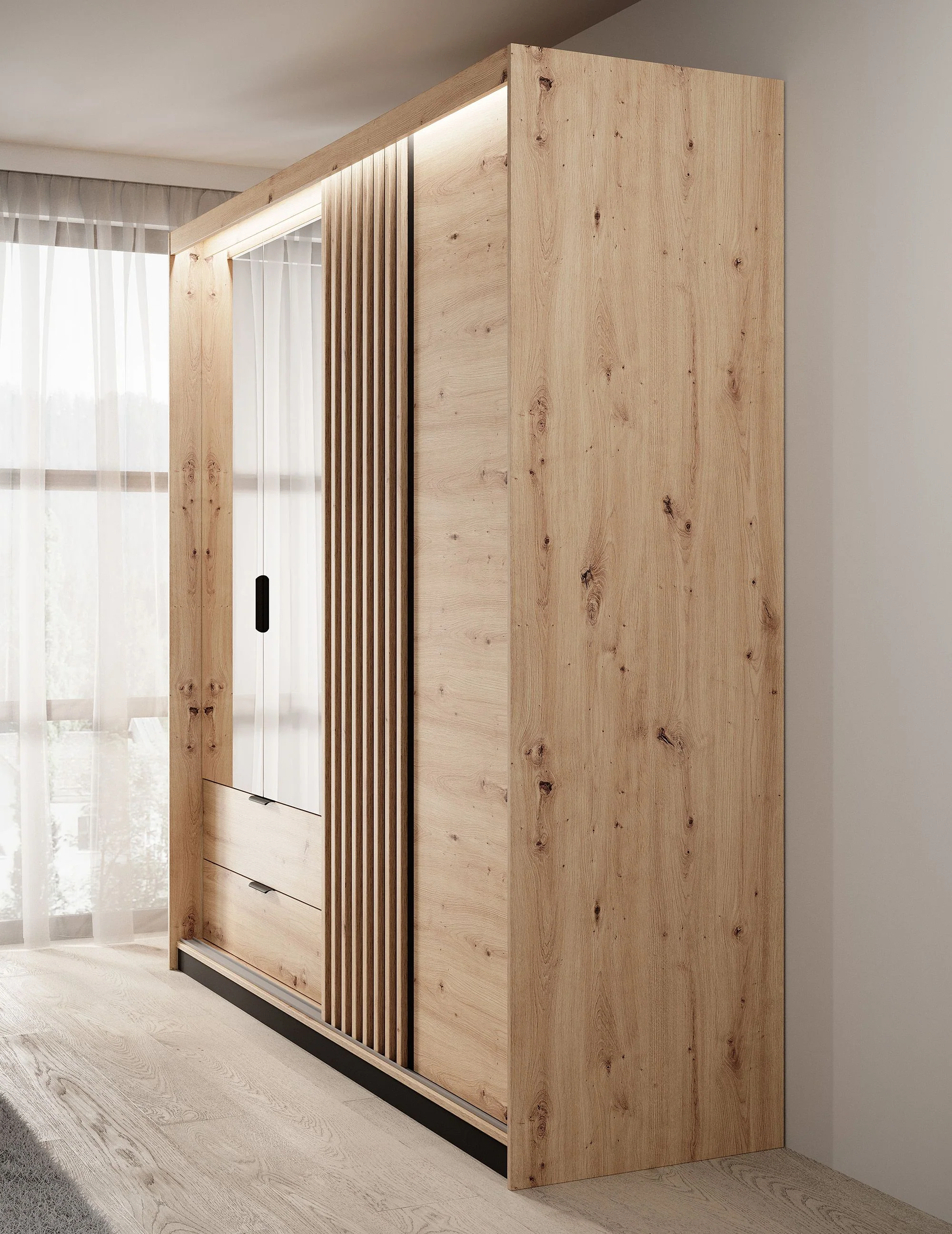 Tasha - Kledingkast 3-deurs - Eiken/zwart - 220x60x210 cm - Image 4