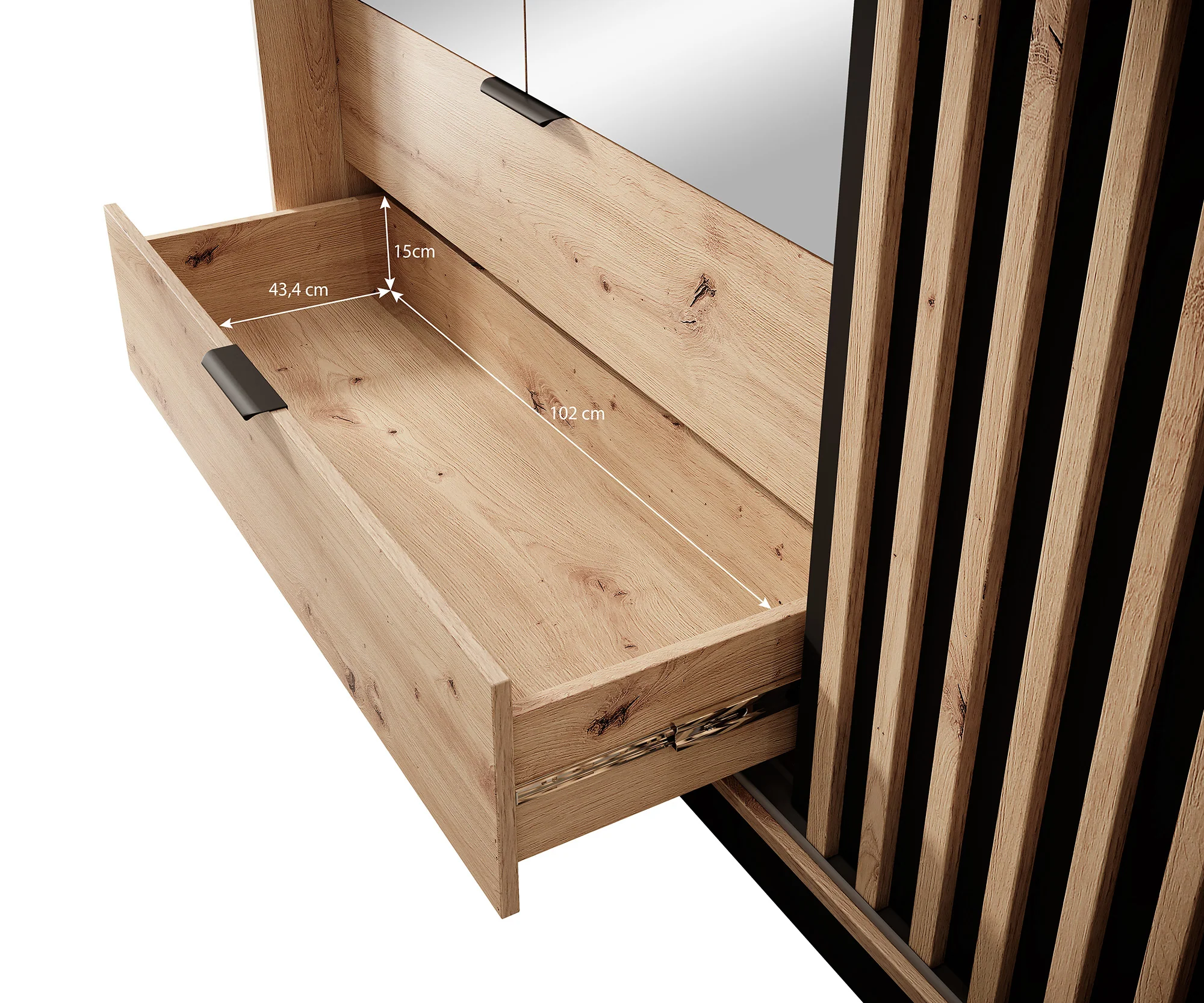 Tasha - Kledingkast 3-deurs - Eiken/zwart - 220x60x210 cm - Image 6