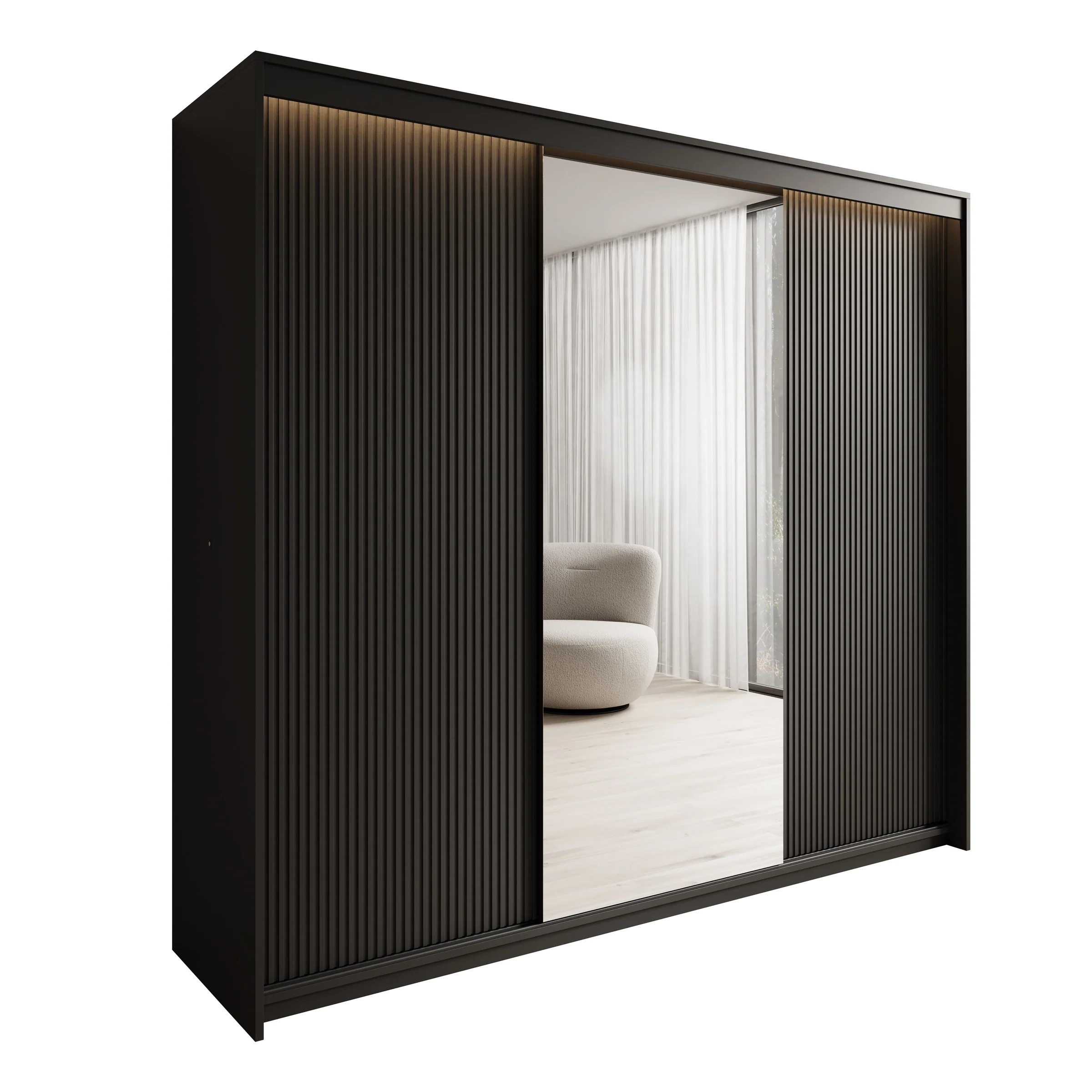 Timoteo - Kledingkast met schuifdeuren - Zwart - 250x63x222 cm - Image 6