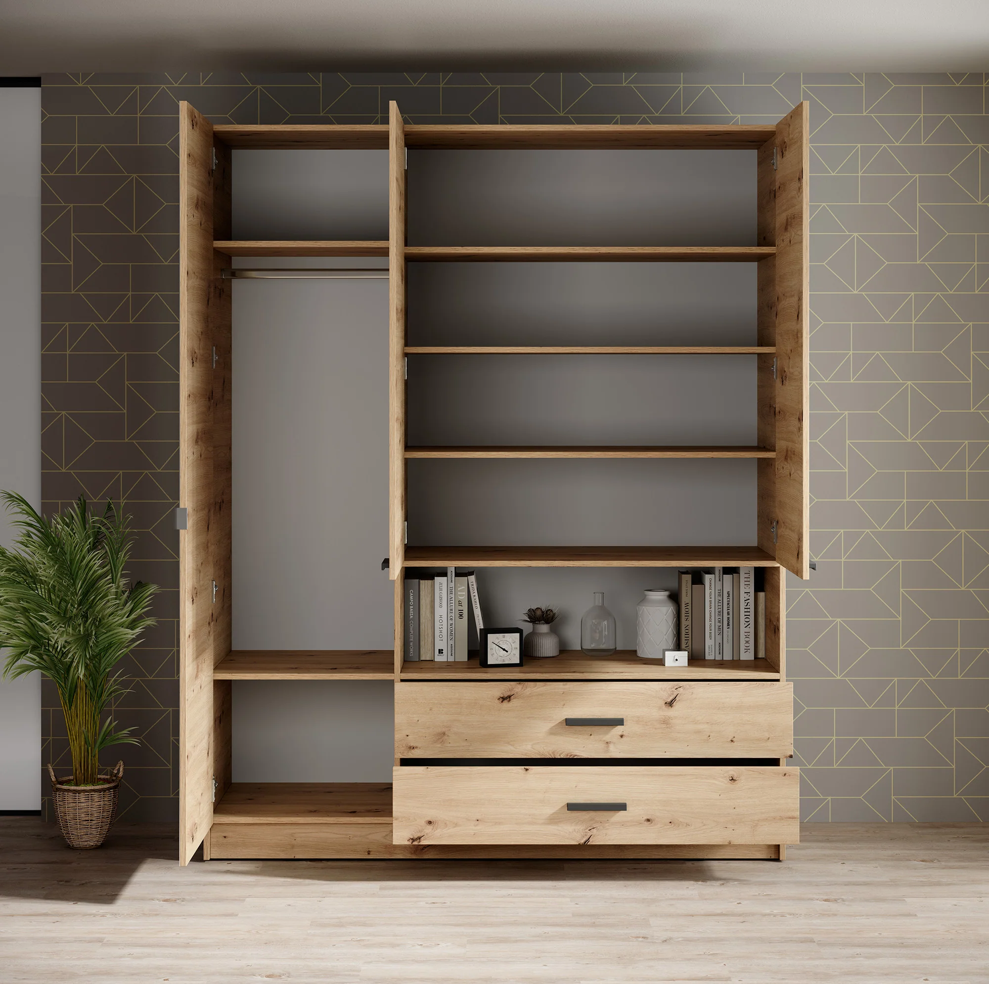 Tobin - Kledingkast 3-deurs - Eiken - 158x55x201 cm - Image 3
