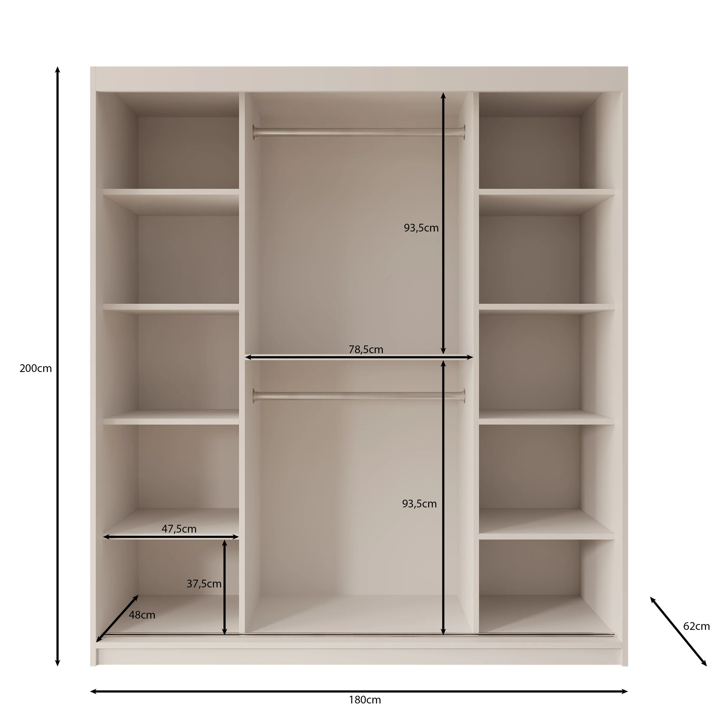 Ulysses - Kledingkast met schuifdeuren - Beige - 180x62x200 cm - Image 5