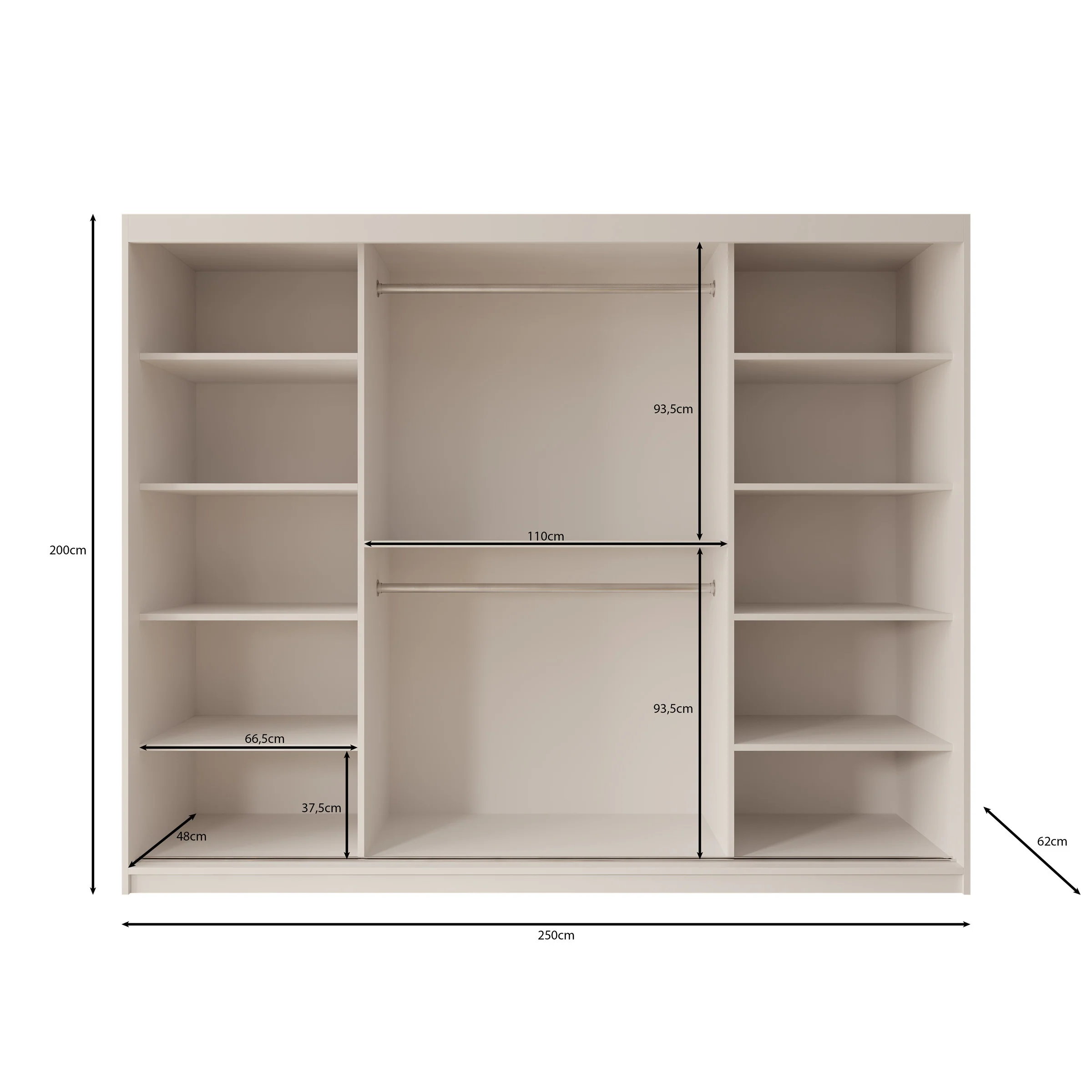 Ulysses - Kledingkast met schuifdeuren - Eiken - 250x62x200 cm - Image 5