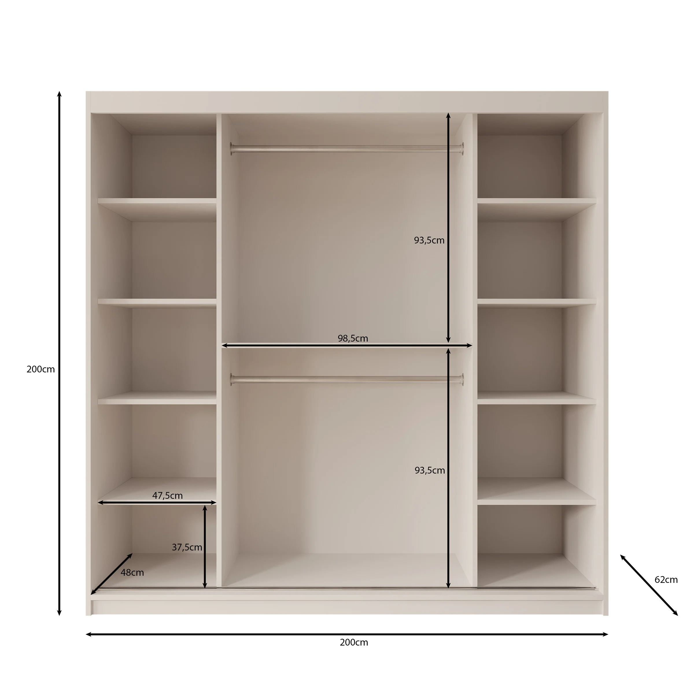 Ulysses - Kledingkast met schuifdeuren - Wit - 200x62x200 cm - Image 5