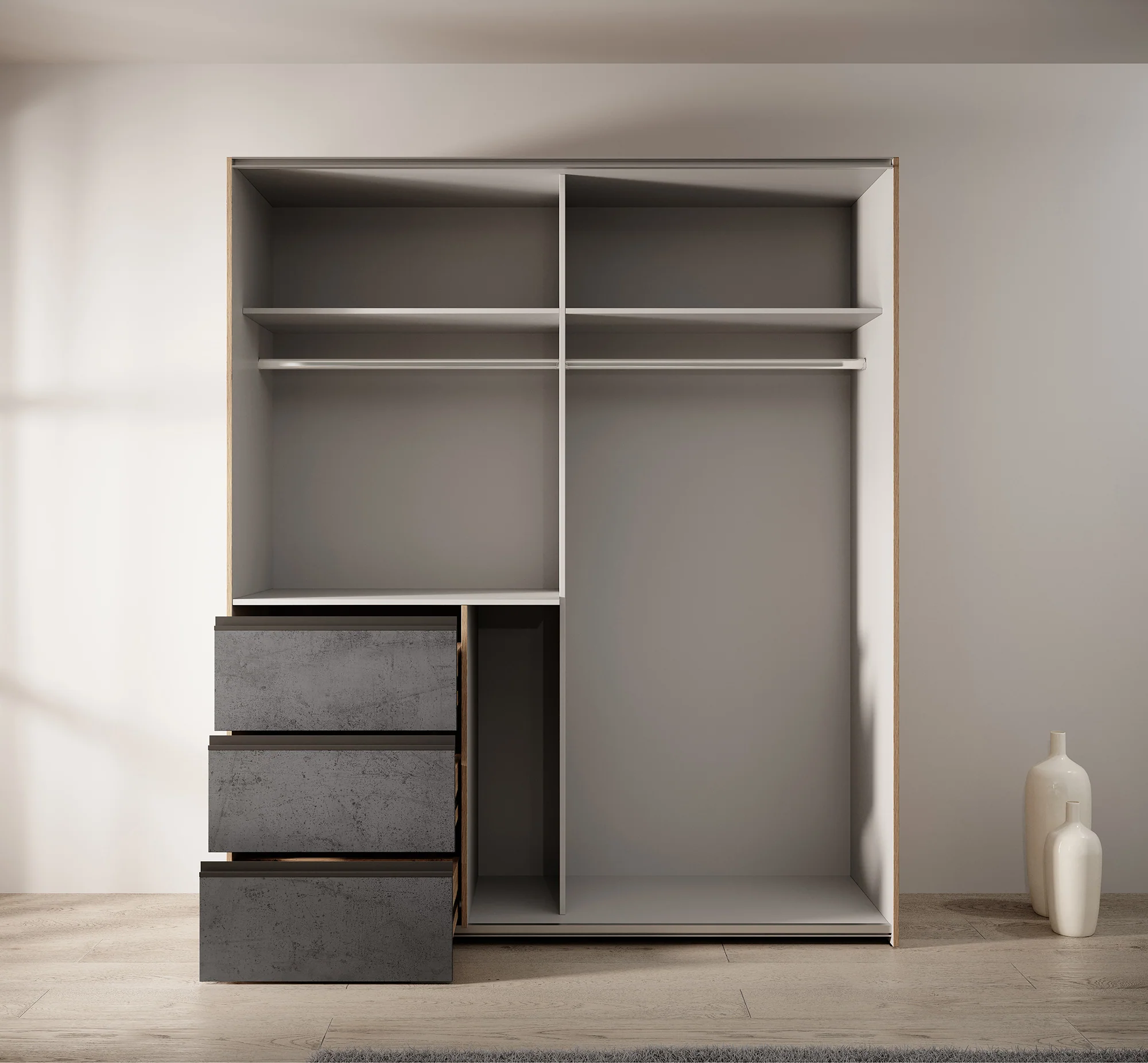 Walter - Kledingkast met schuifdeuren - Eiken/grijs - 170x61x200 cm - Image 3
