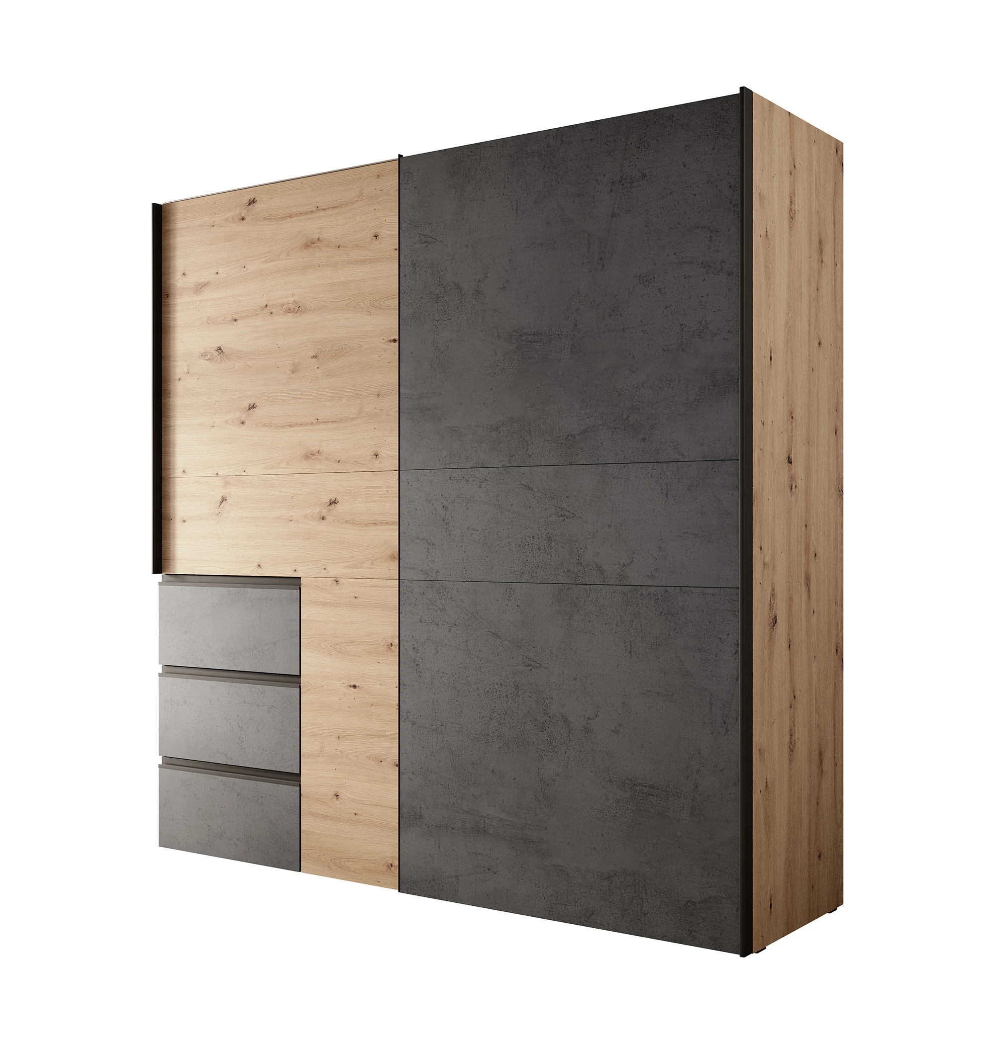 Walter - Kledingkast met schuifdeuren - Eiken/grijs - 200x61x200 cm - Image 7