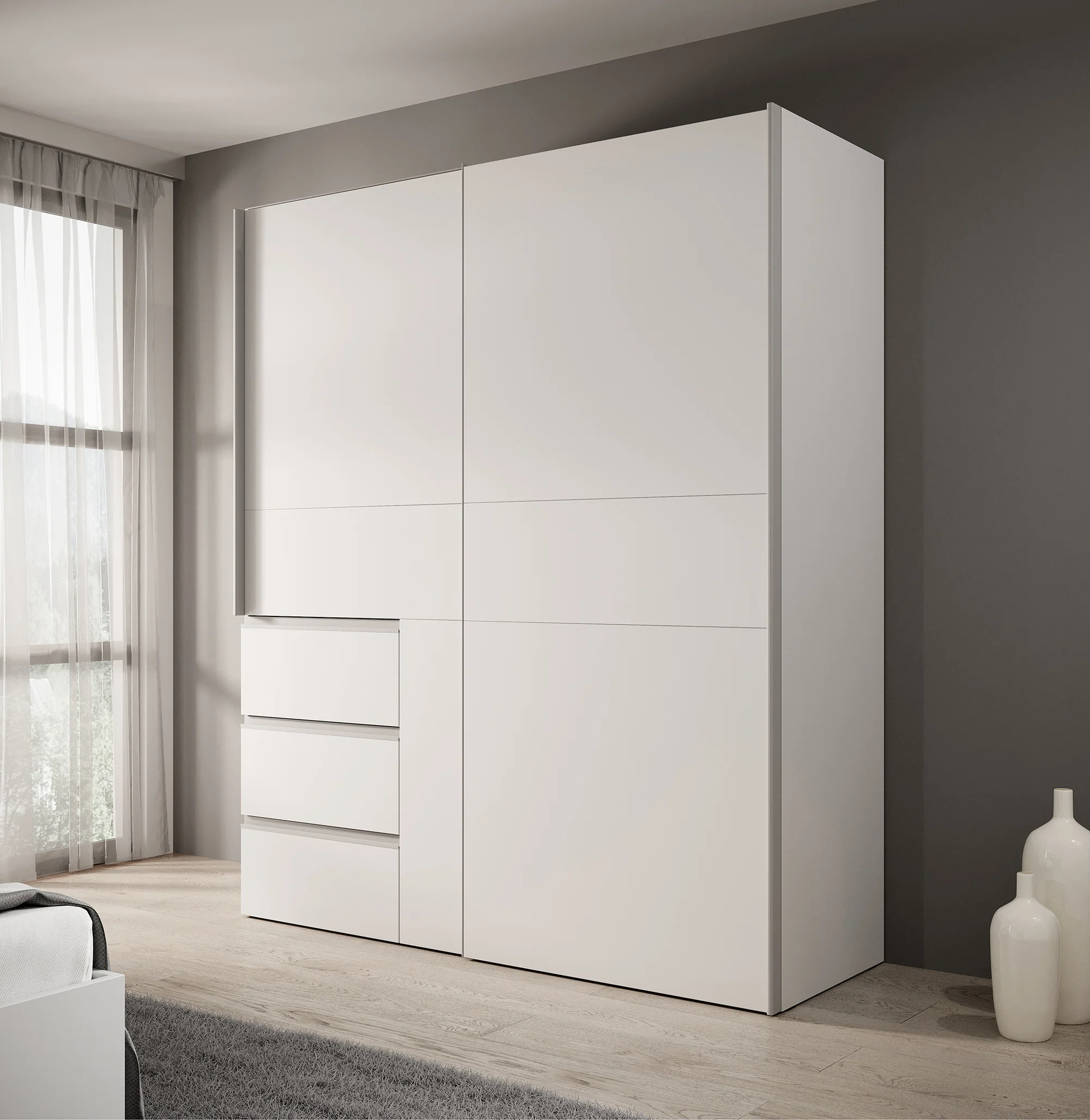 Walter - Kledingkast met schuifdeuren - Wit - 170x61x200 cm