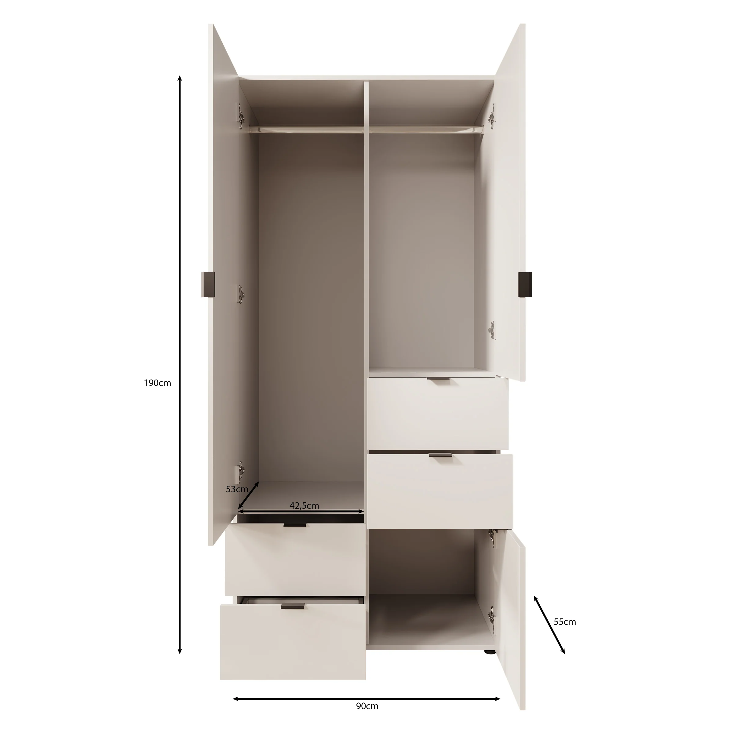 Zayden - Kledingkast 2-deurs - Wit - 90x55x190 cm - Image 5