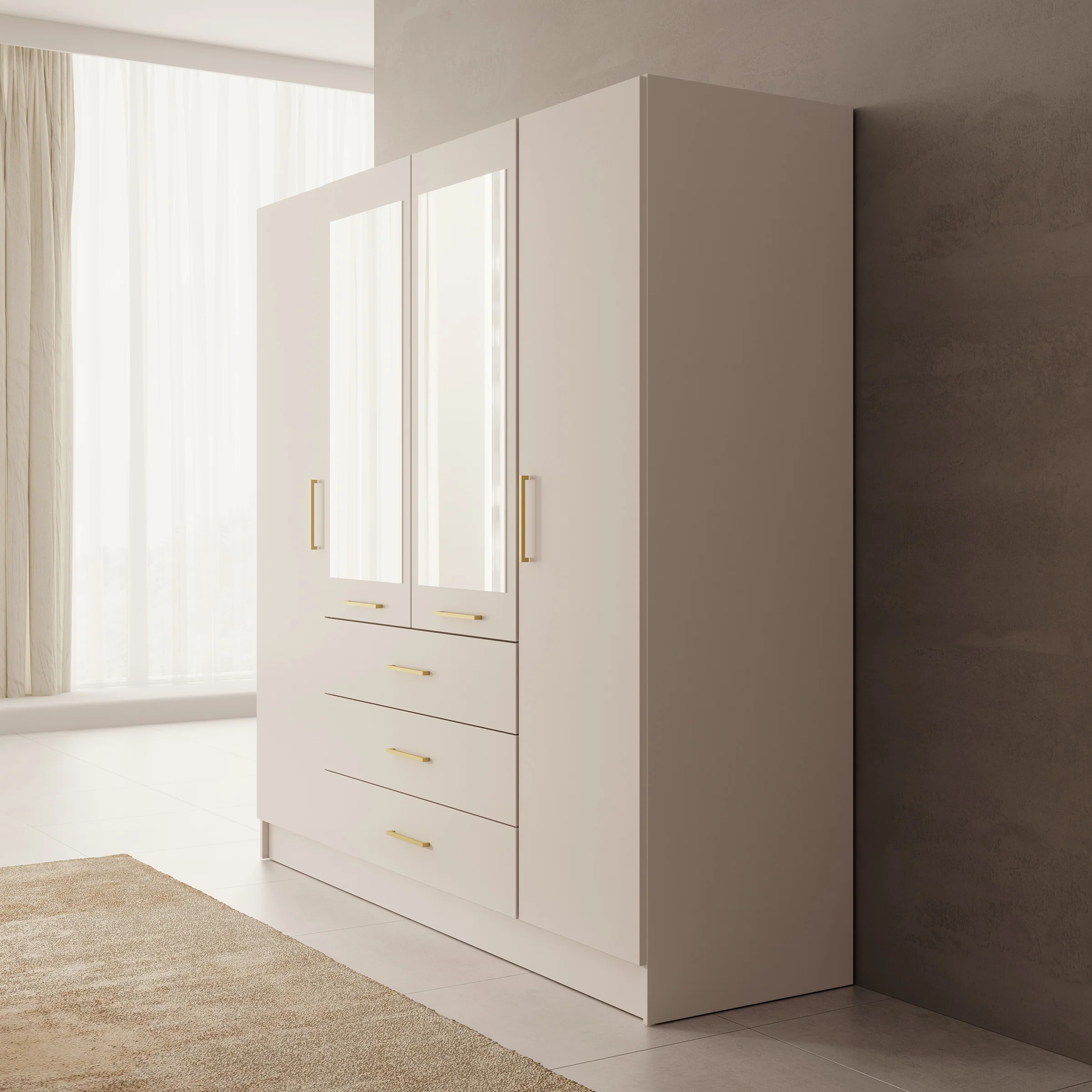 Komodo - Kledingkast met 4 deuren - Beige - 200x61x201 cm - Image 4