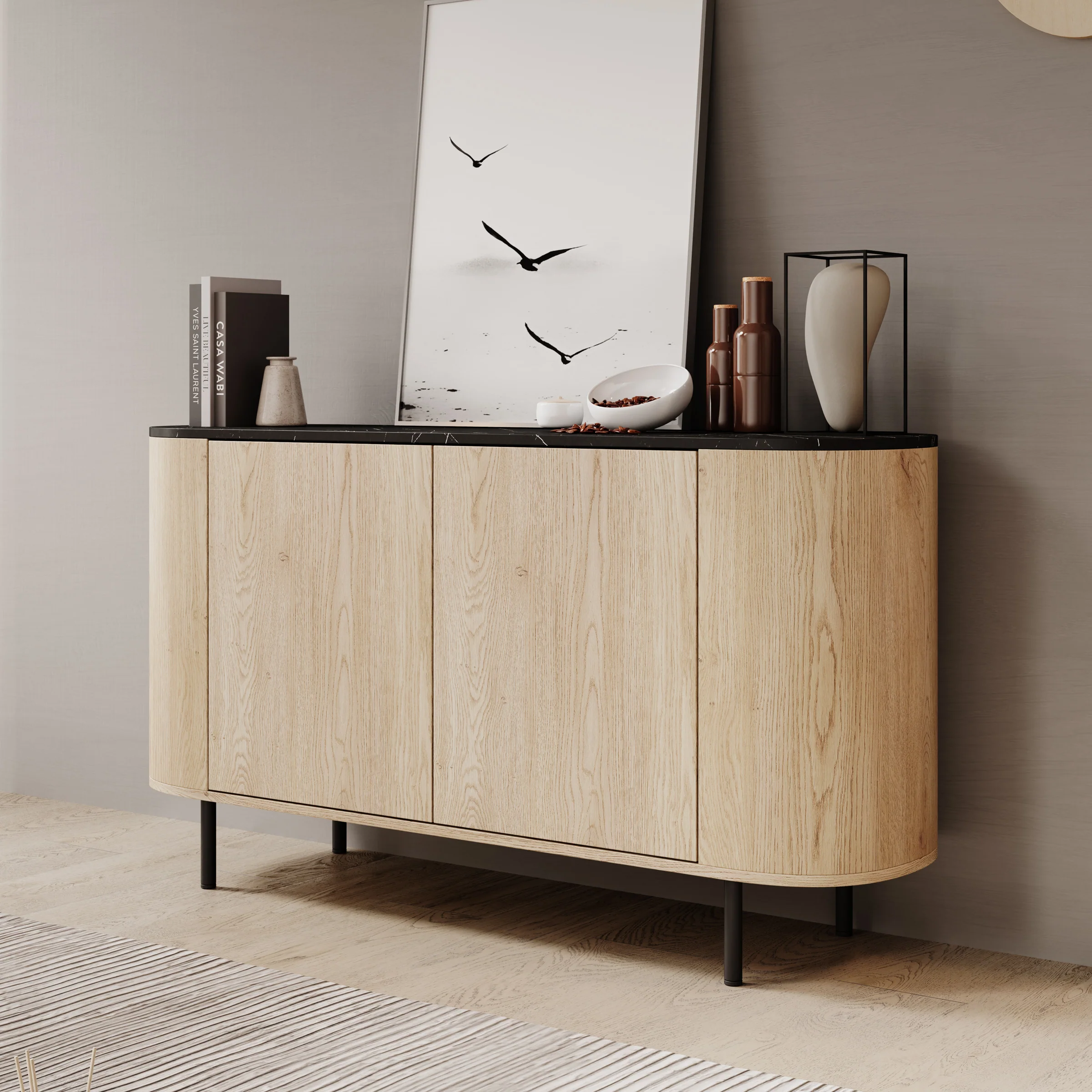 Lauran - Dressoir - Eiken/Zwart - 138x40x75 cm
