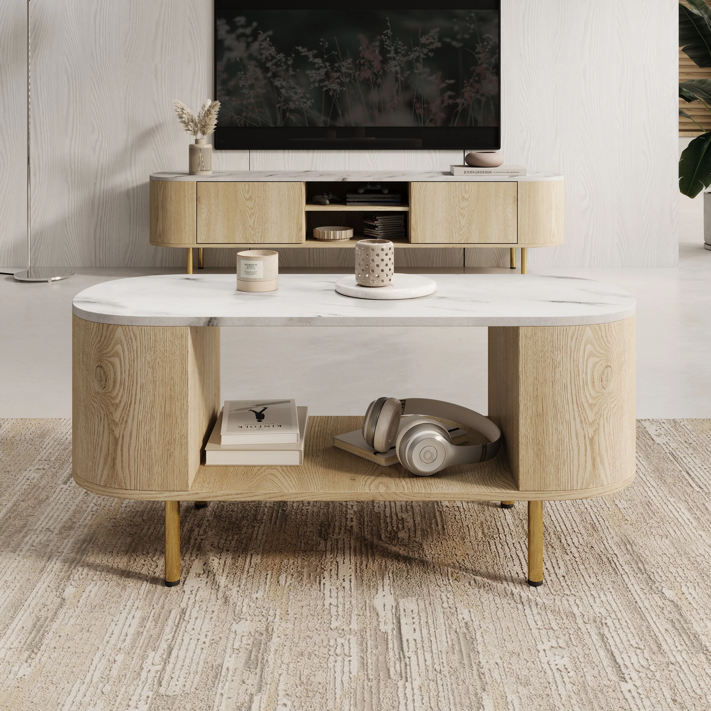 Lauran - Salontafel - Eiken/Wit - 100x51x45 cm - Image 2