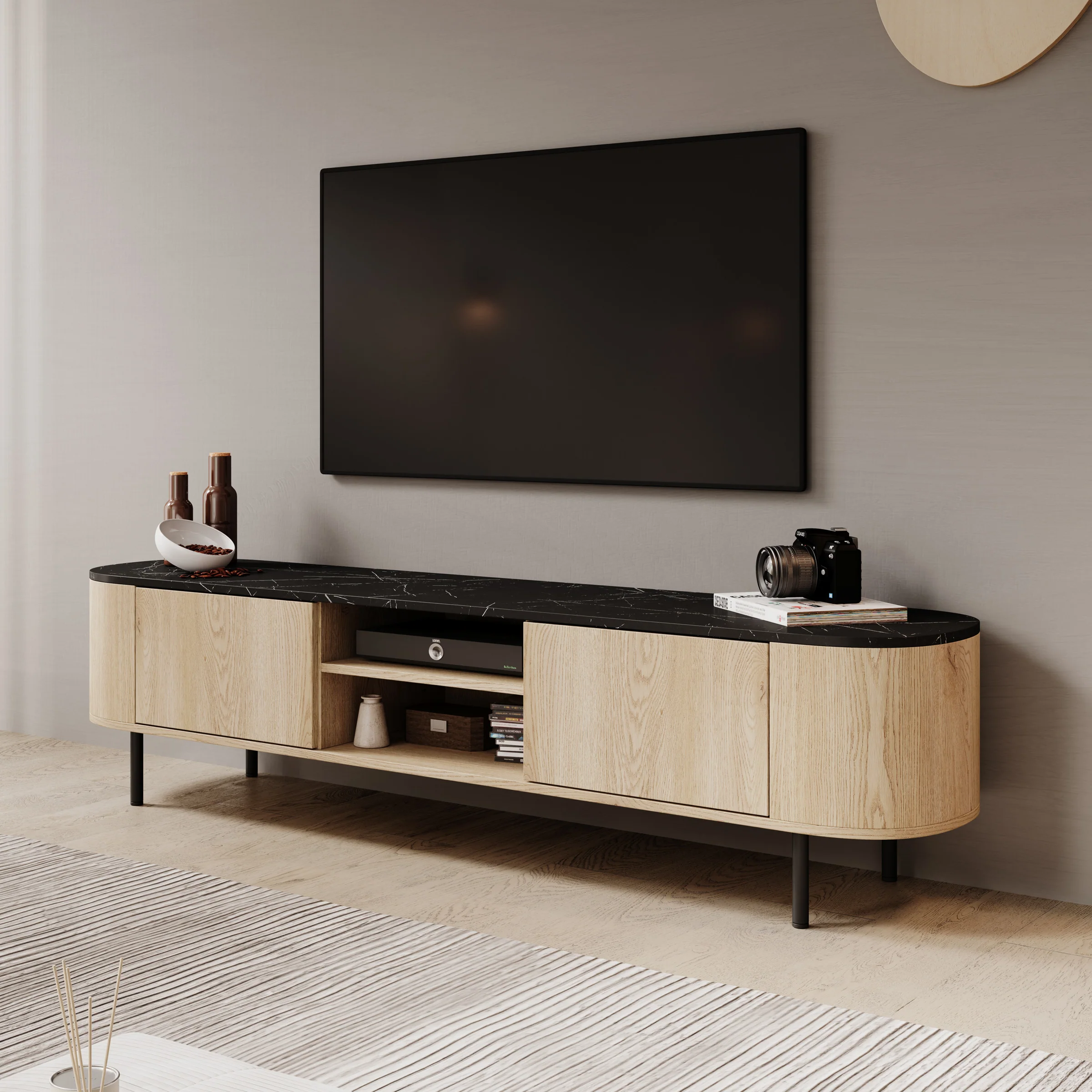 Lauran - TV-Meubel - Eiken/Zwart - 184x40x45 cm