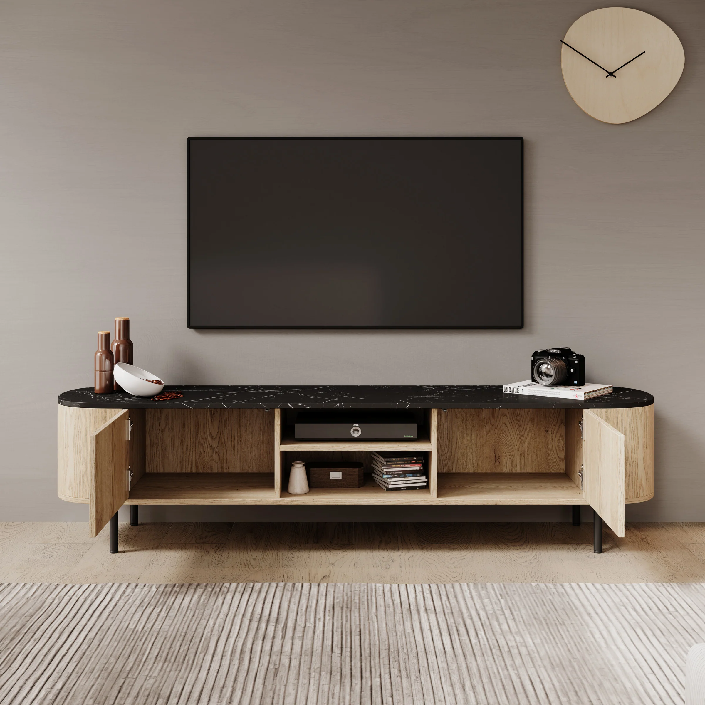 Lauran - TV-Meubel - Eiken/Zwart - 184x40x45 cm - Image 2