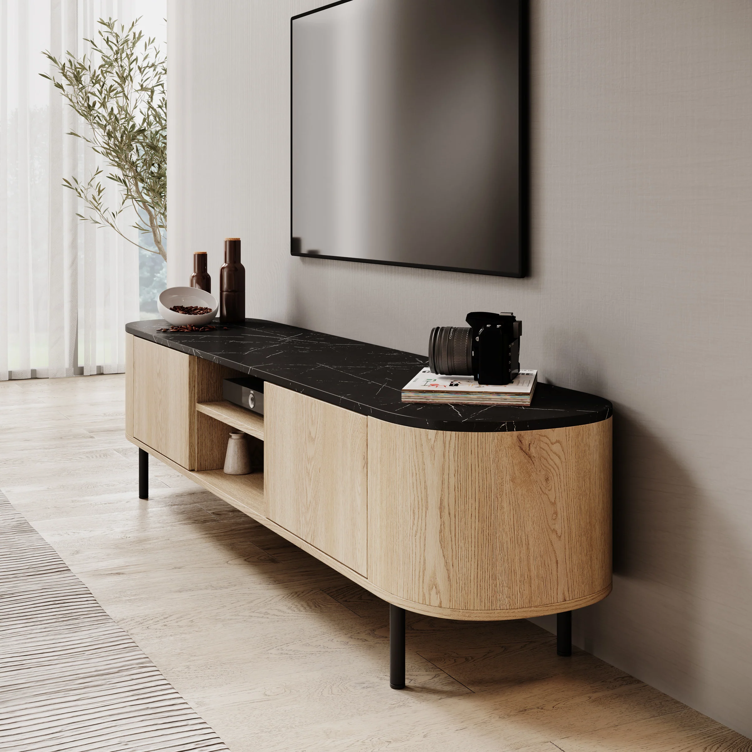 Lauran - TV-Meubel - Eiken/Zwart - 184x40x45 cm - Image 4