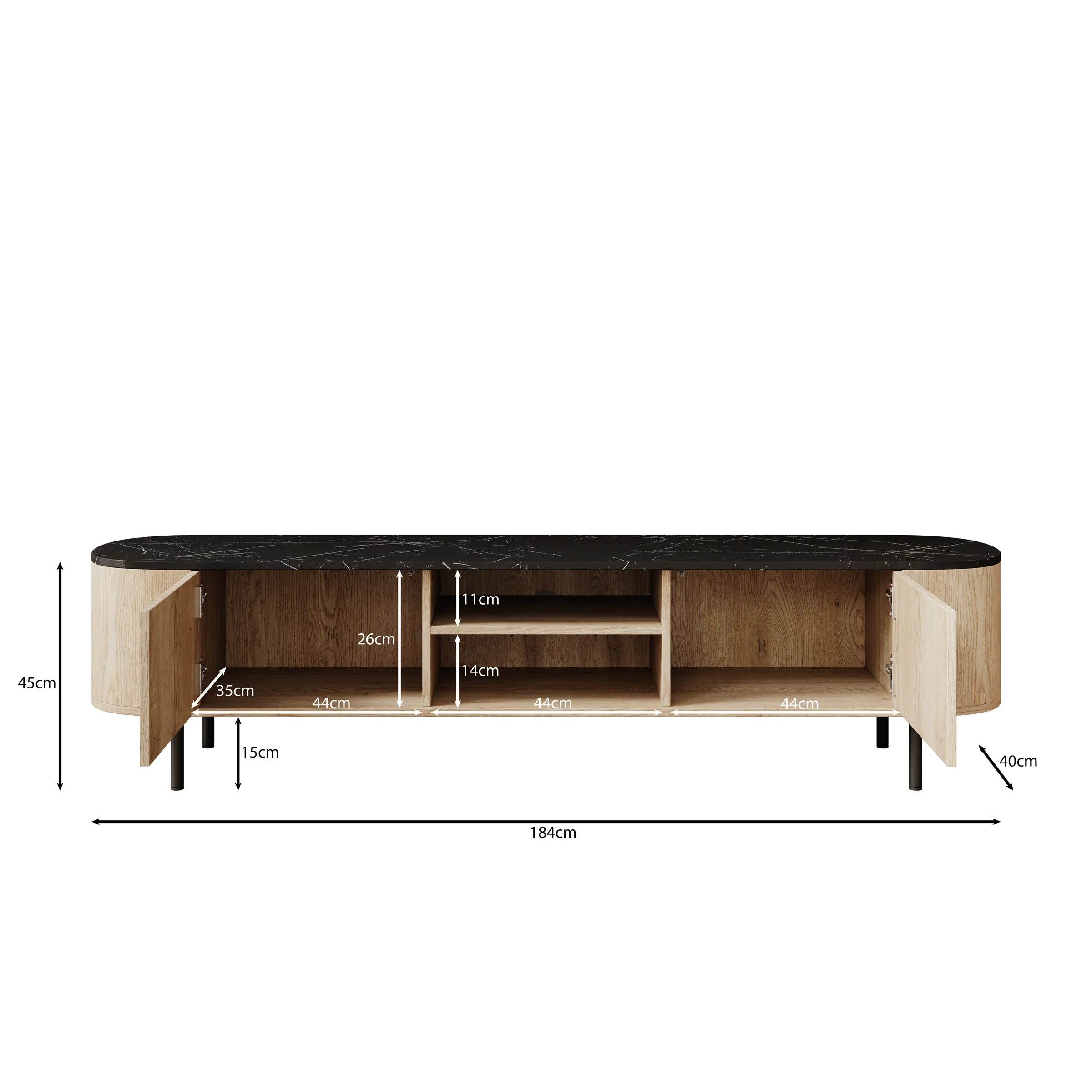 Lauran - TV-Meubel - Eiken/Zwart - 184x40x45 cm - Image 5