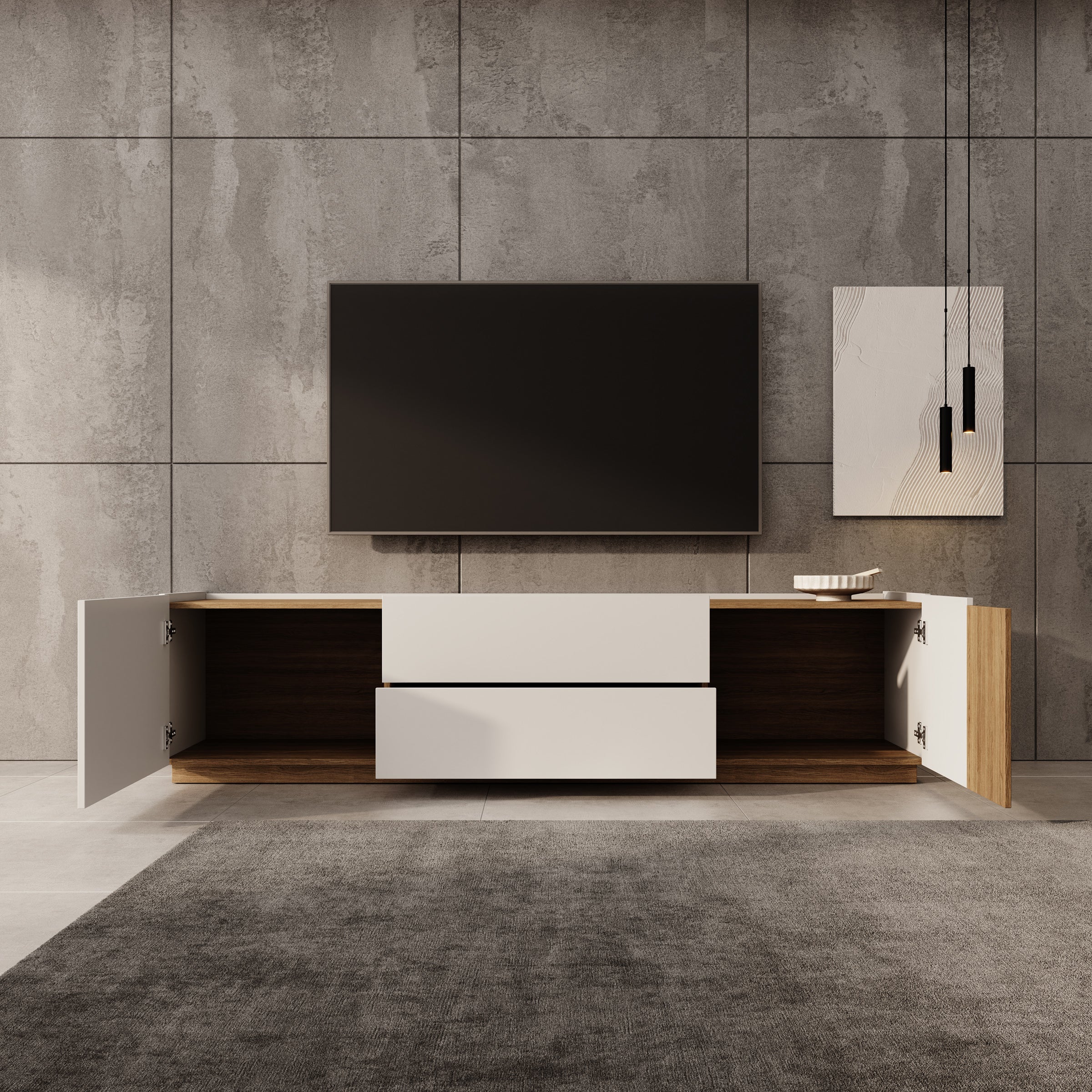 Lavar - TV-meubel - Wit/Eiken - 204x41x50 cm - Image 2