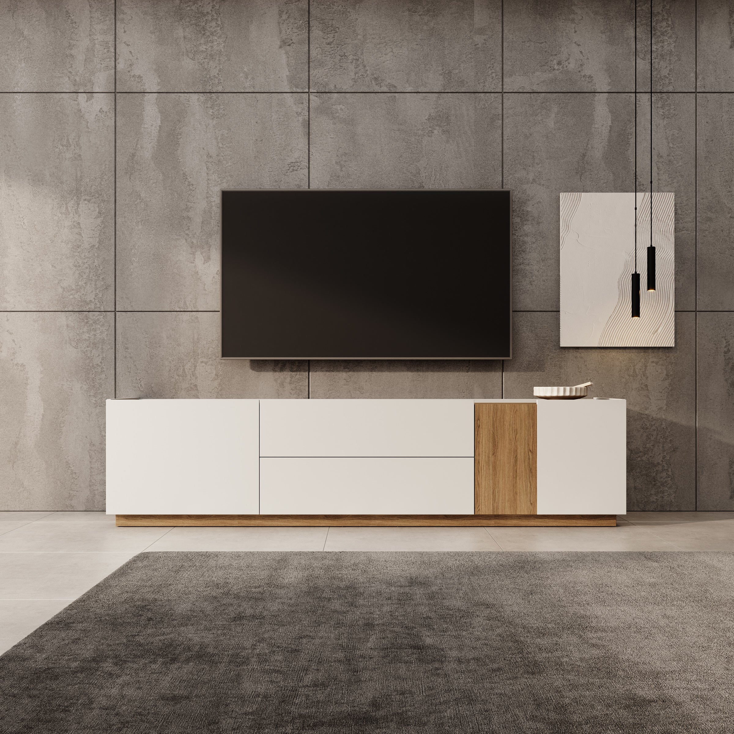 Lavar - TV-meubel - Wit/Eiken - 204x41x50 cm - Image 3
