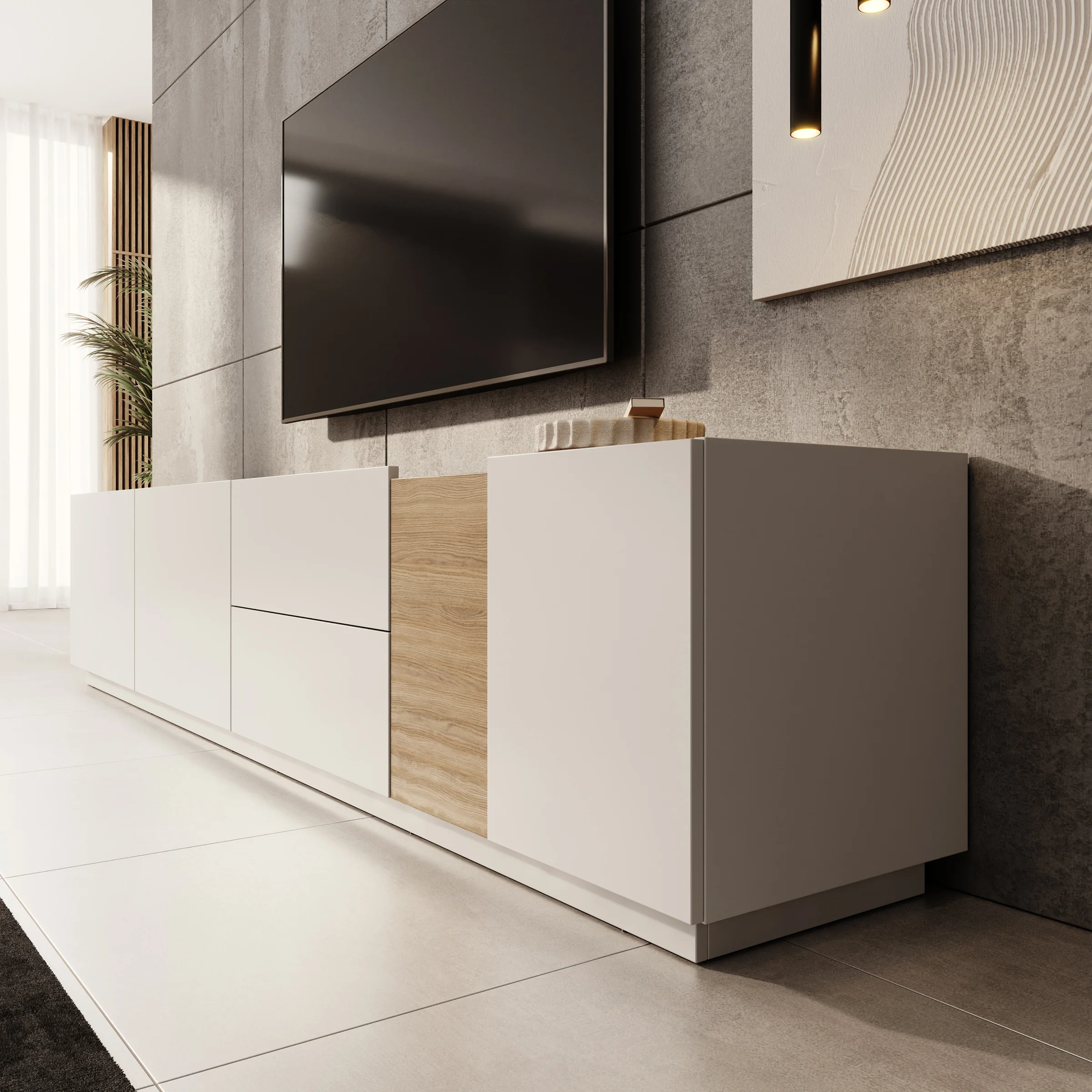 Lavar - TV-meubel - Wit/Eiken - 239x41x50 cm - Image 4