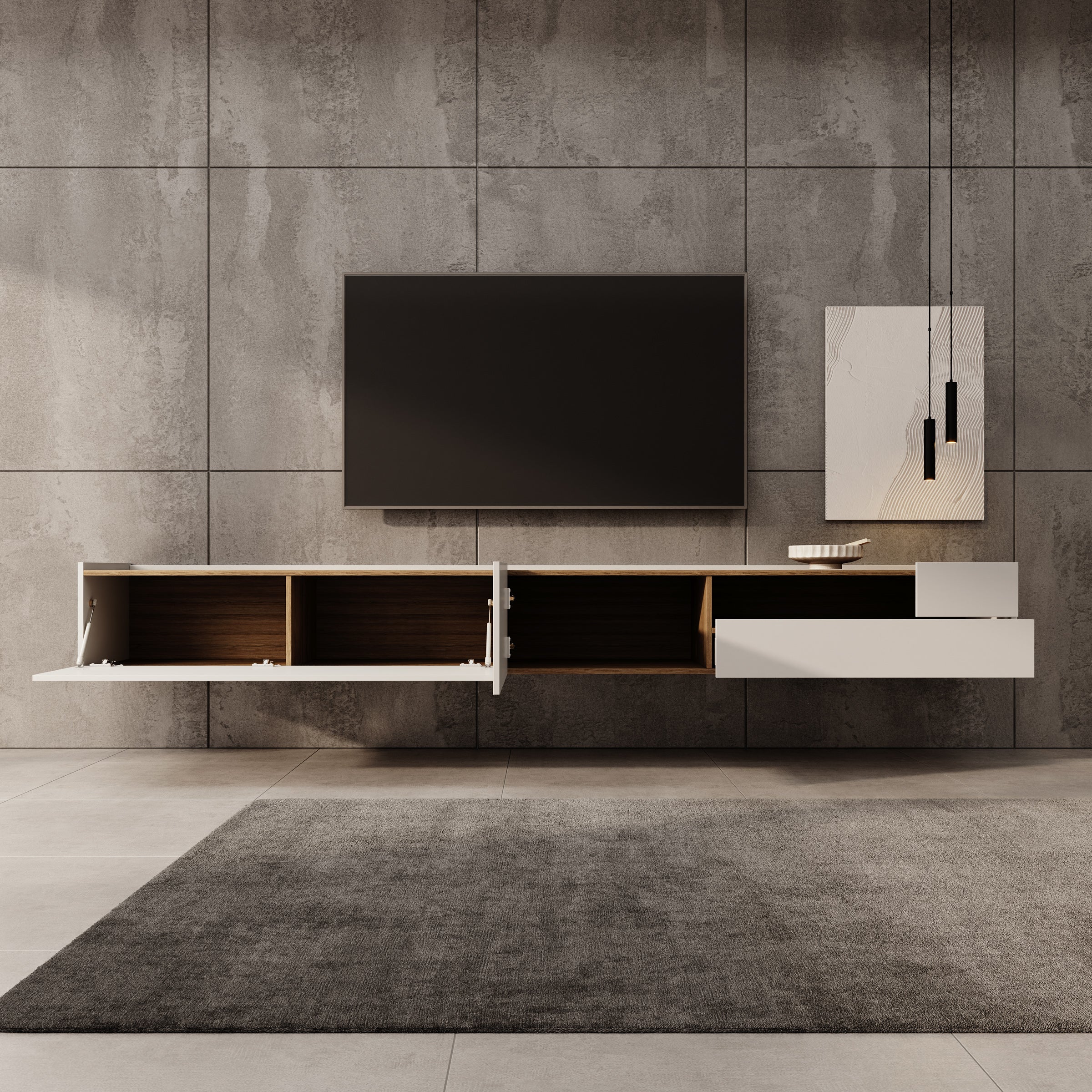Lavar - TV-meubel - Wit/Eiken - 269x41x32 cm - Image 2