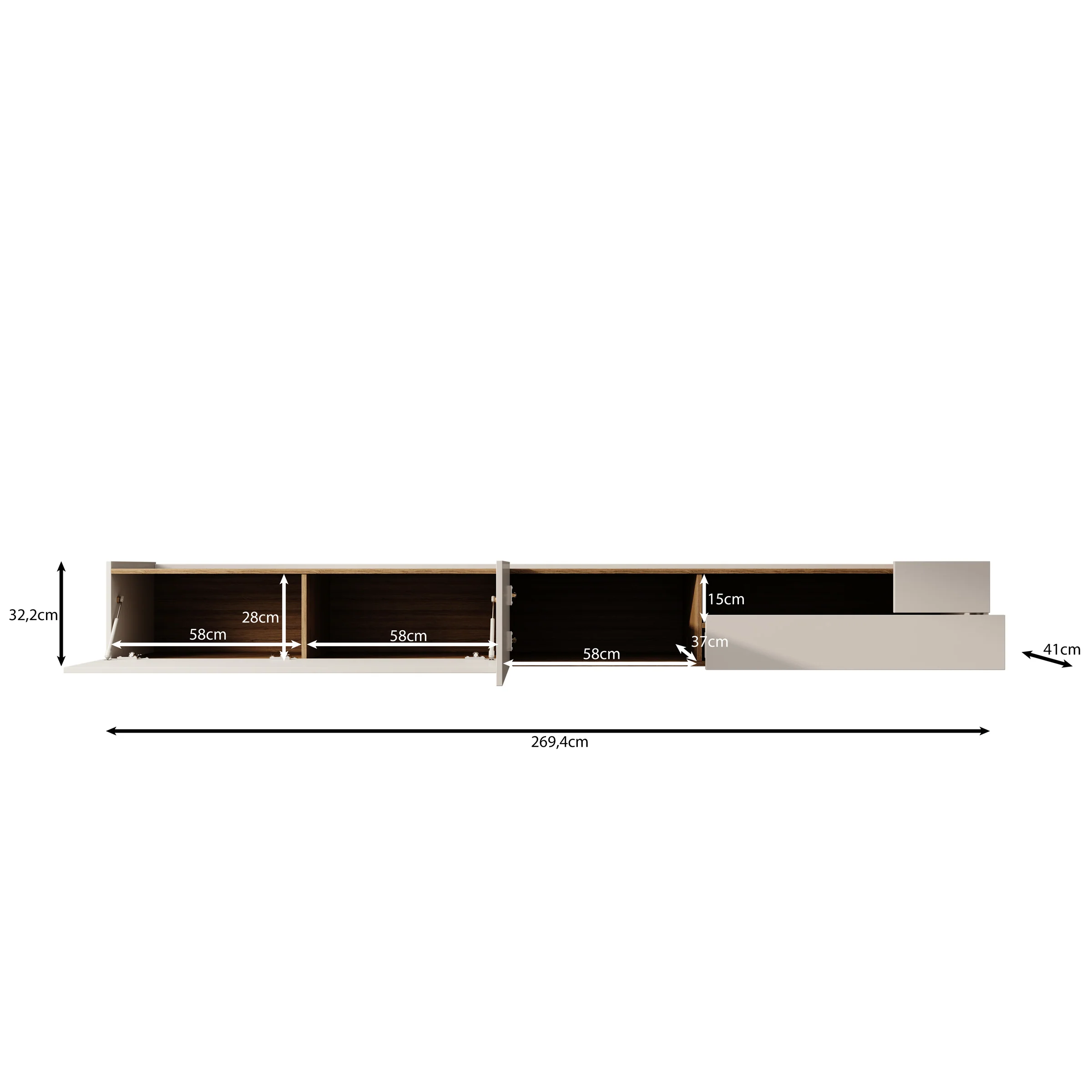 Lavar - TV-meubel - Wit/Eiken - 269x41x32 cm - Image 6