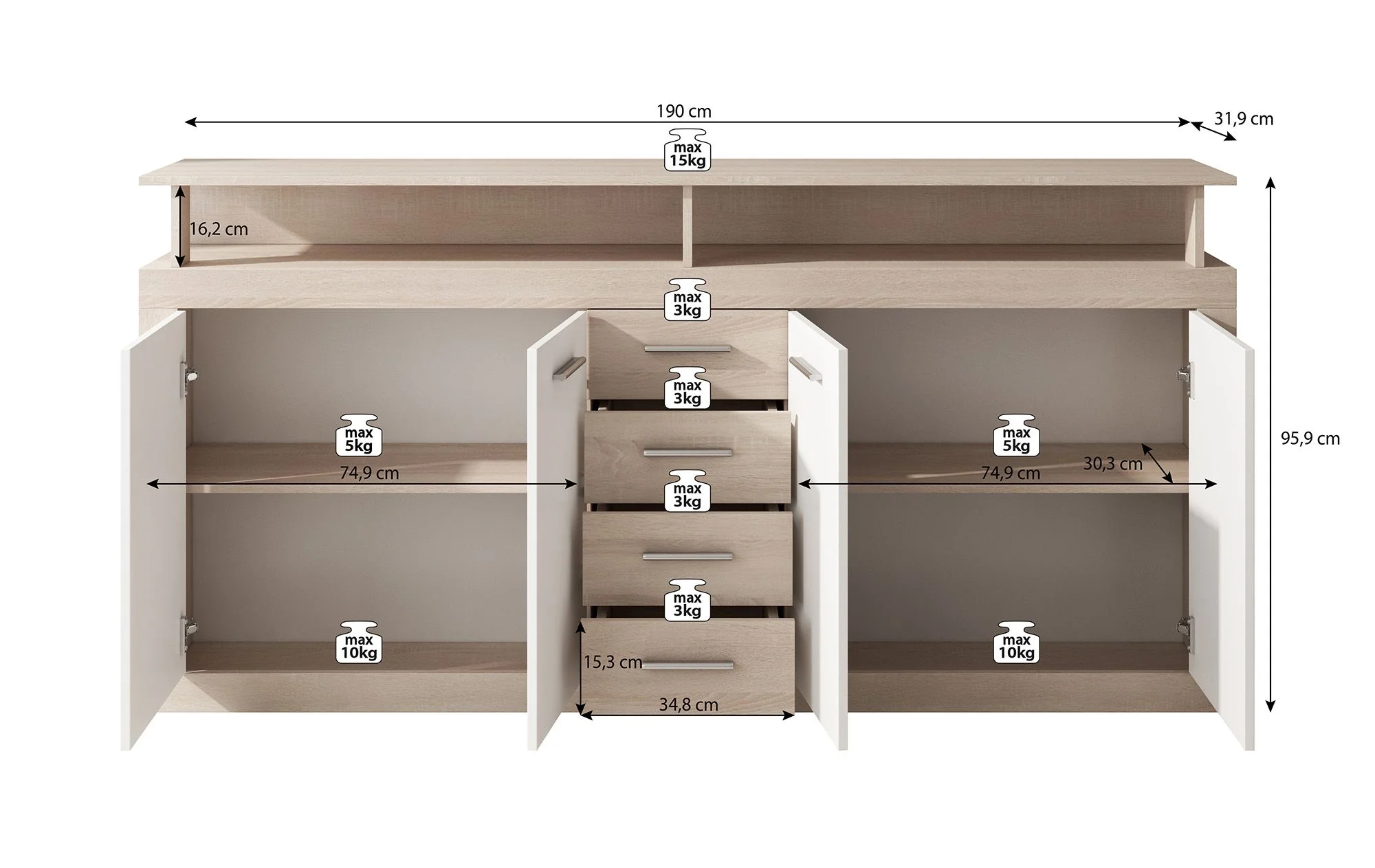 Lavina - Dressoir - Old wood/antraciet - 190x32x96 cm - Image 5