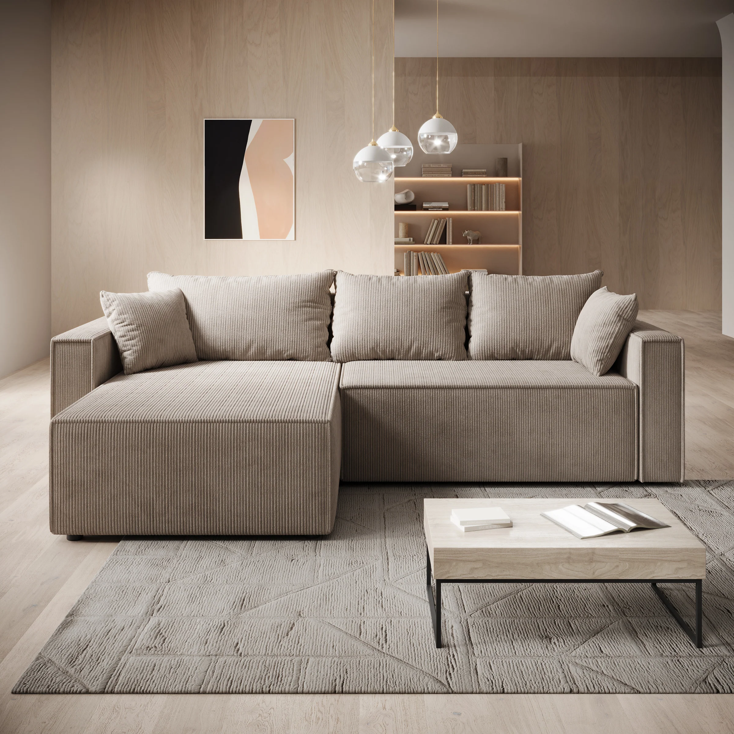 Lawrence - Hoekbank 3-zits met chaise longue - Ribstof bruin - Links - Image 2