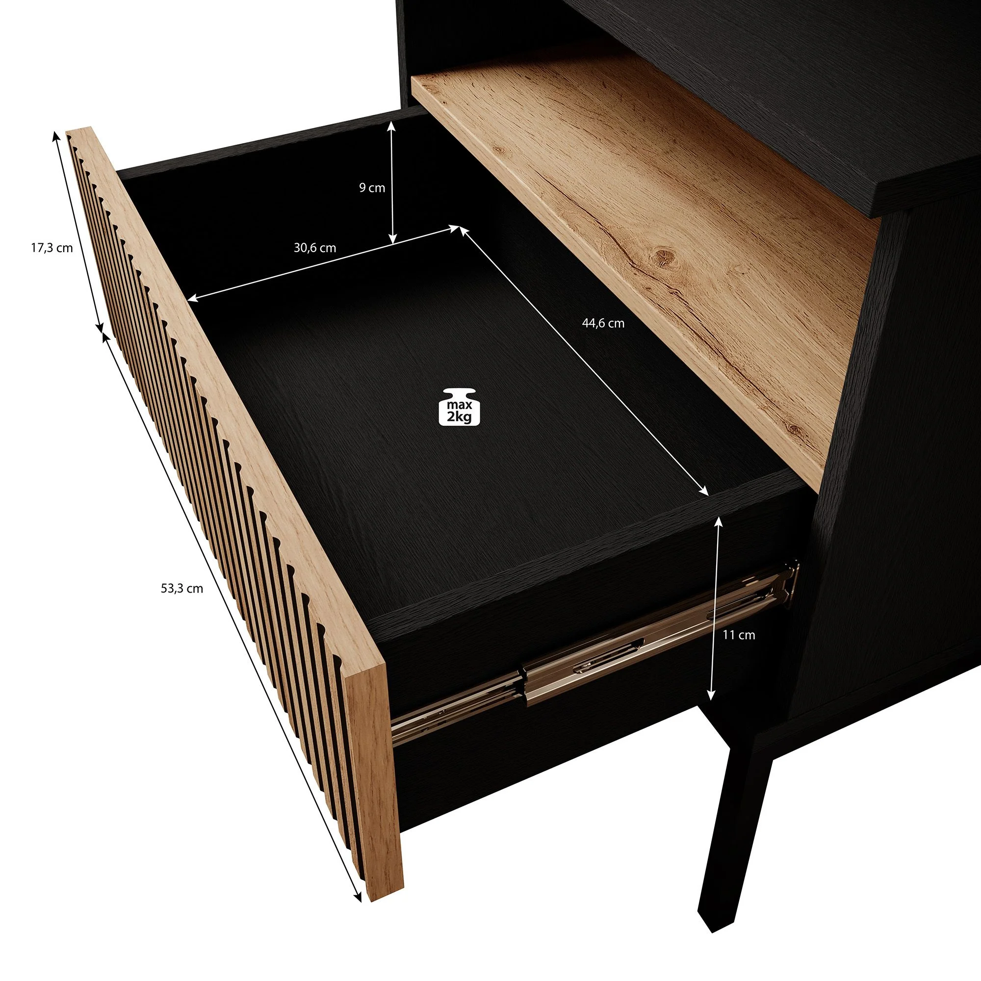 Legend - Nachtkastje - Zwart/eiken - 54x39x56 cm - Image 5