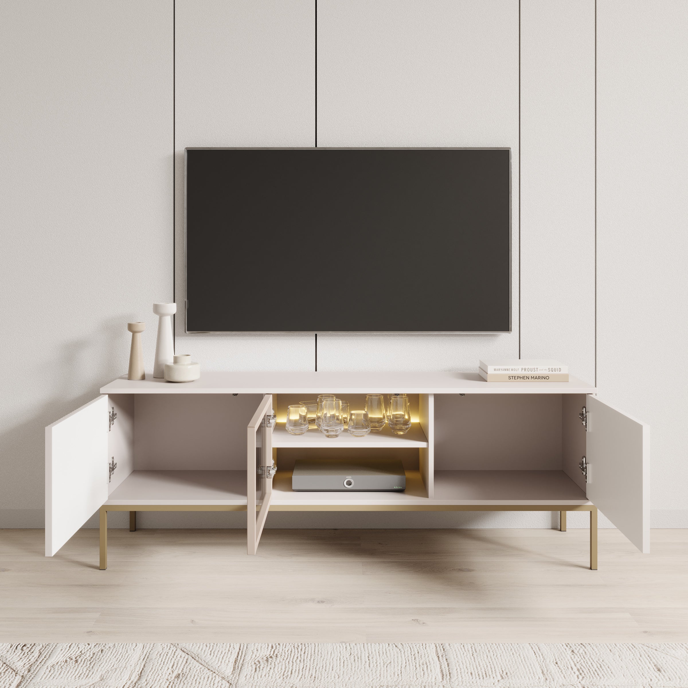 Legend - TV-Meubel met 3 deuren - Beige - 154 cm - Image 2