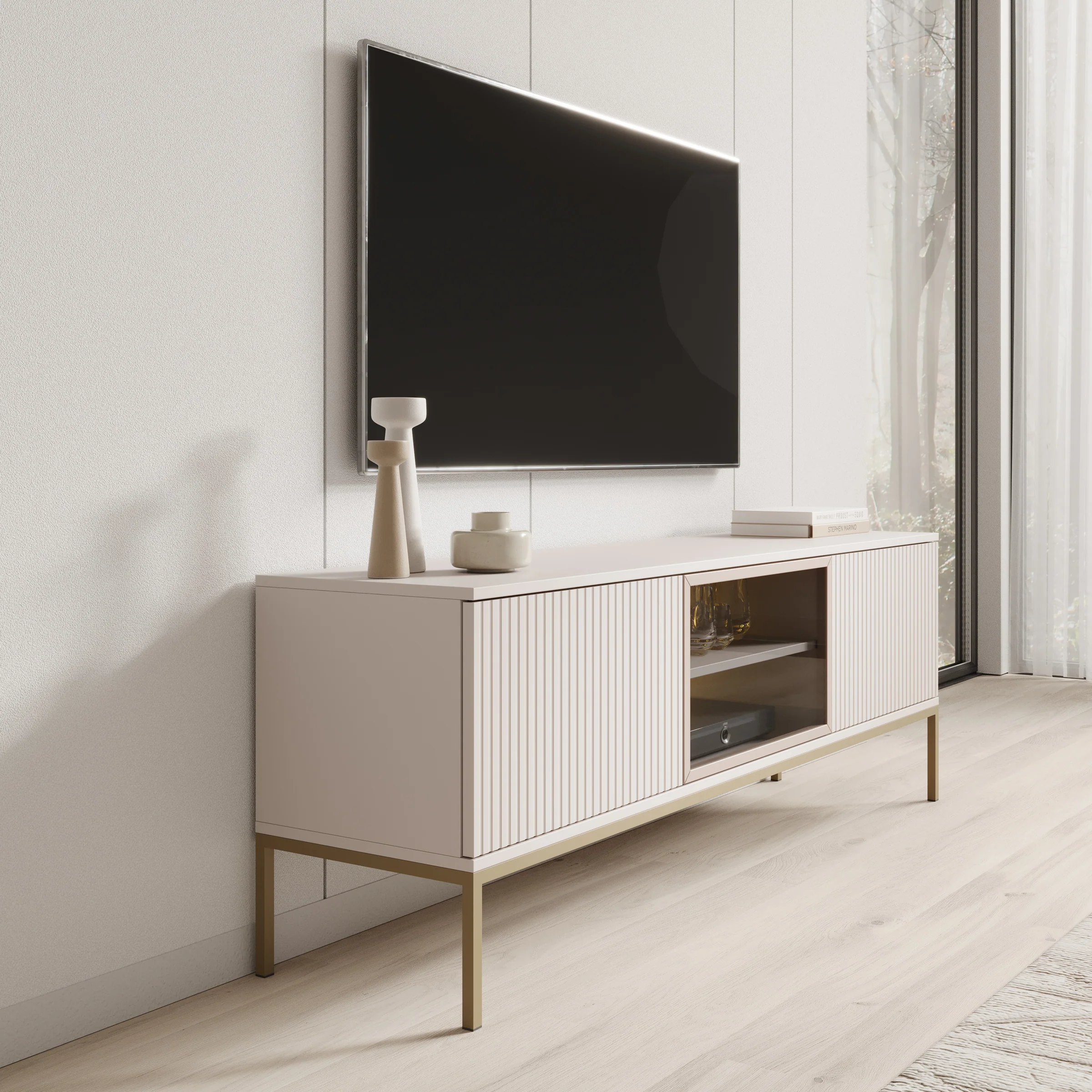 Legend - TV-Meubel met 3 deuren - Beige - 154 cm - Image 4