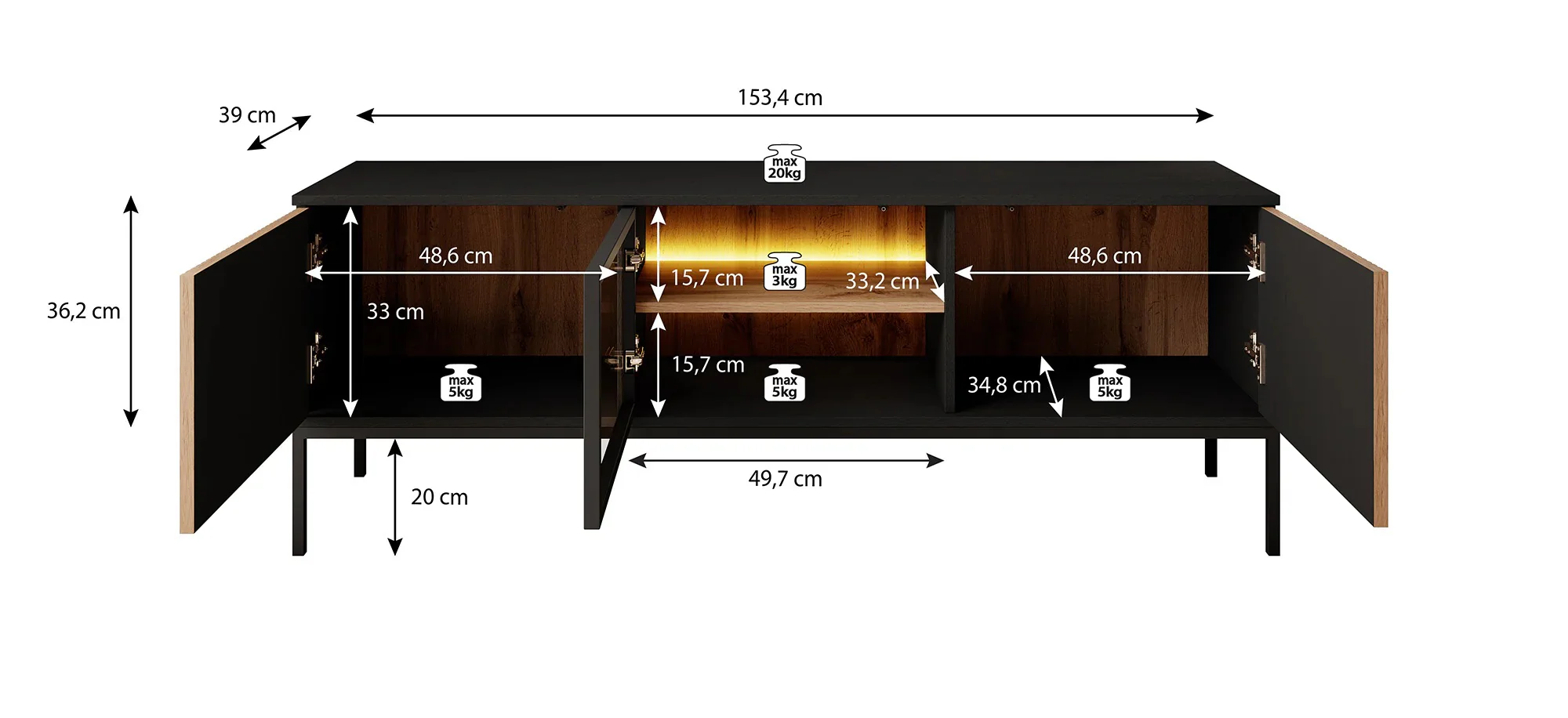 Legend - TV-Meubel met 3 deuren - Beige - 154 cm - Image 5