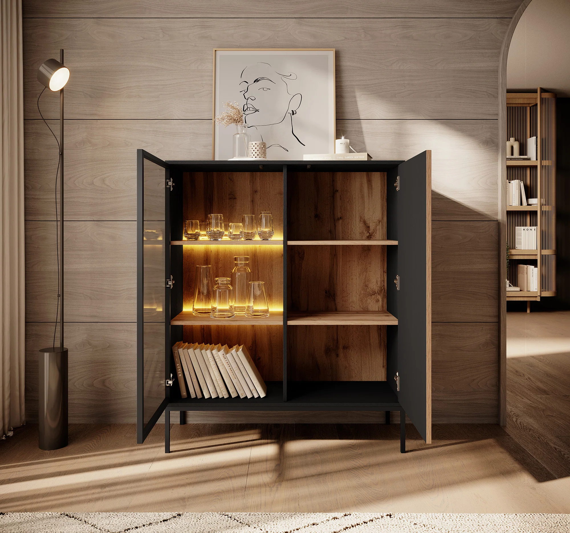 Legend - Vitrinekast - Zwart/eiken - 104x39x126 cm - Image 3