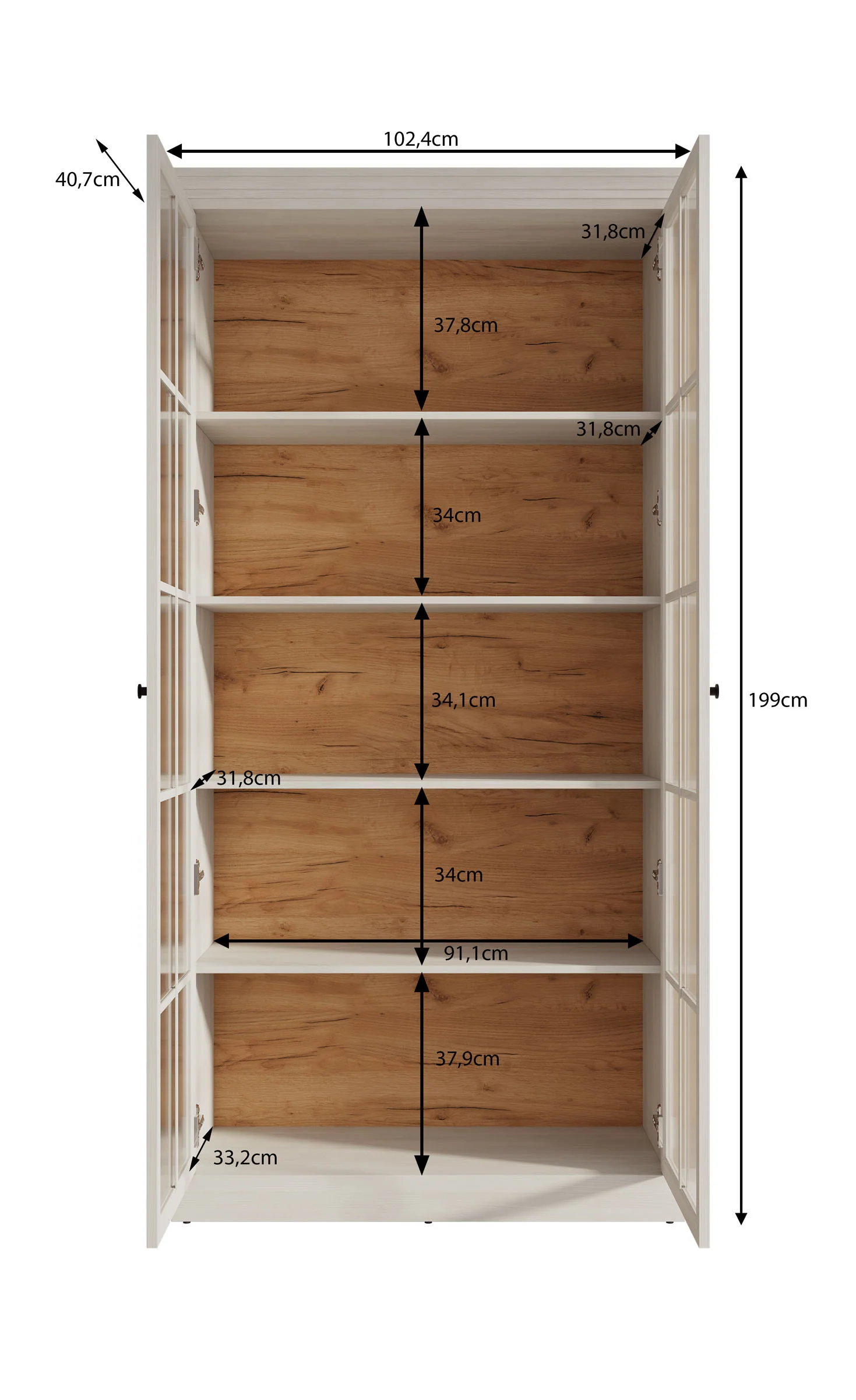 Leroy - Vitrinekast - Wit - 102x41x199 cm - Image 5