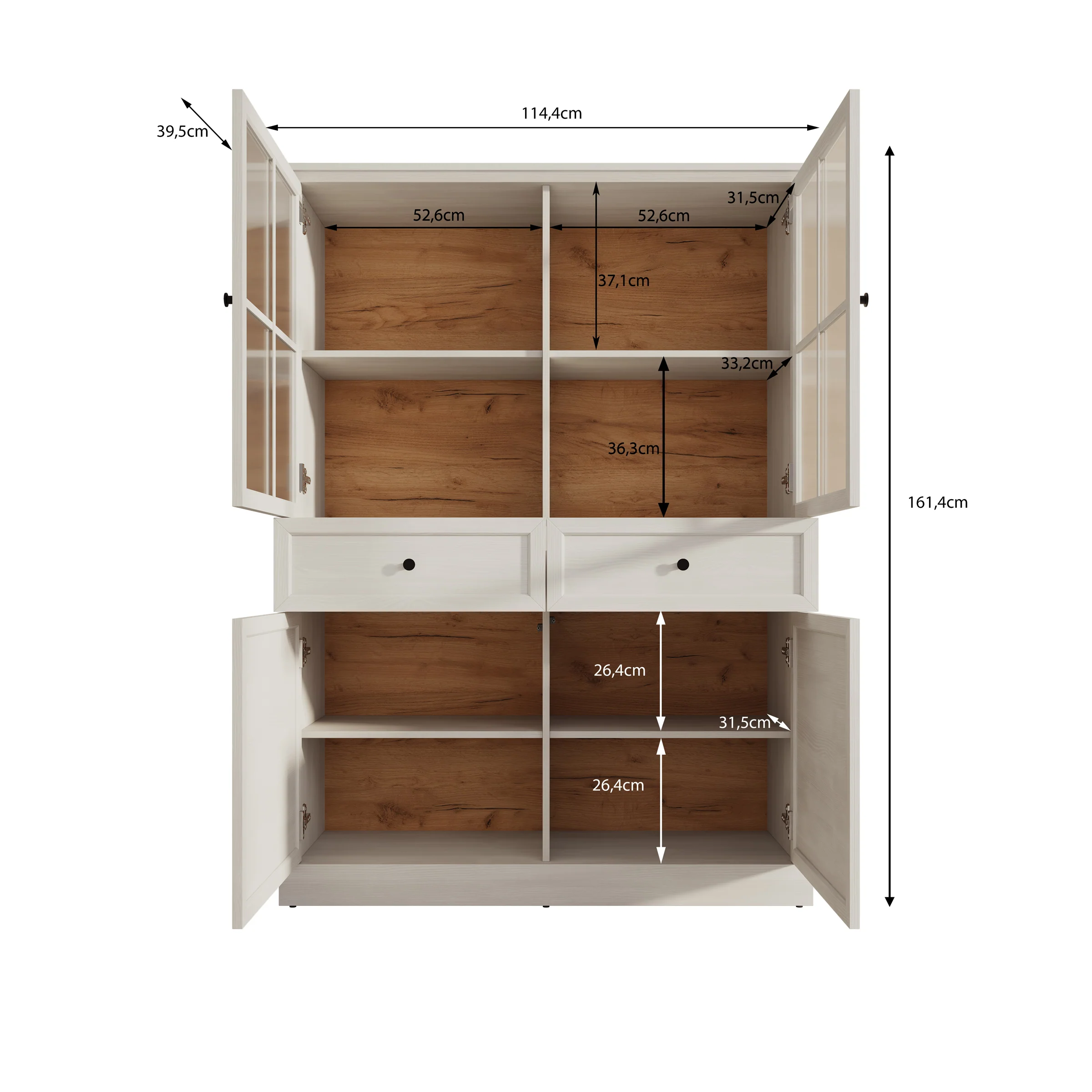 Leroy - Vitrinekast - Wit - 114x40x161 cm - Image 5