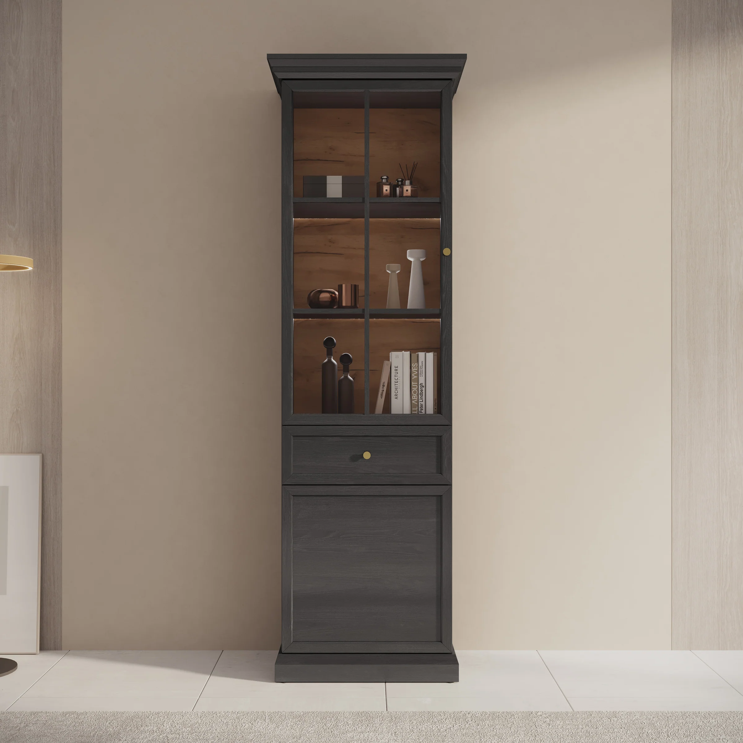 Leroy - Vitrinekast - Zwart - 63x41x199 cm - Image 3