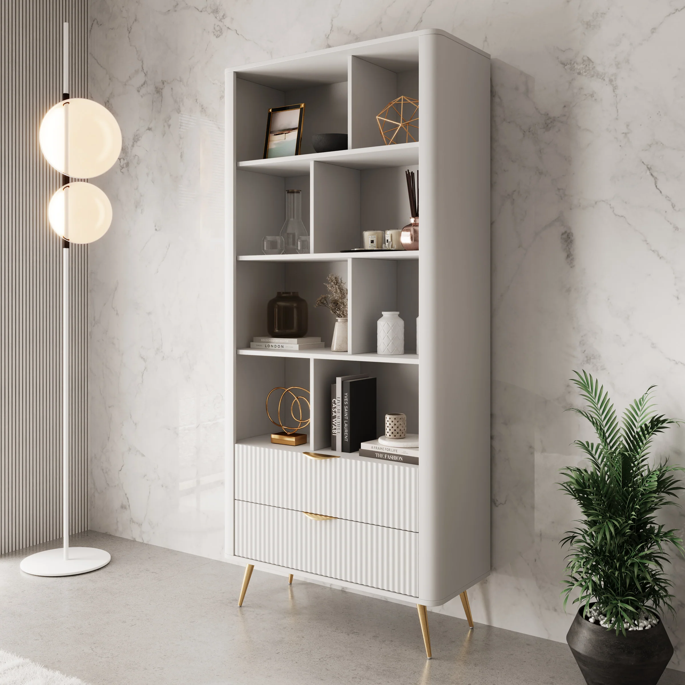 Lima - Boekenkast - Wit - 88x38x194 cm