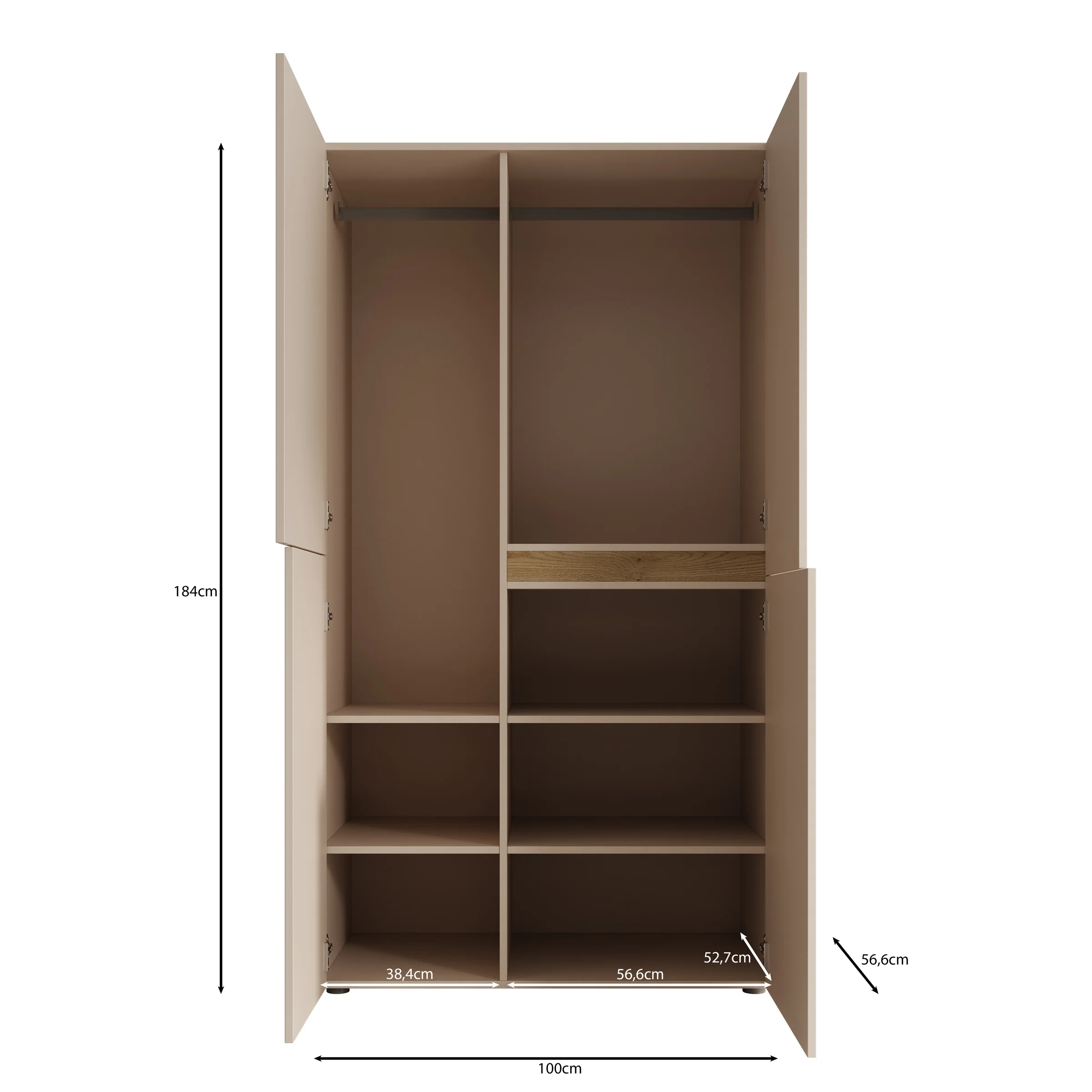 Lombok - Kledingkast 4 deurs - Beige - 100x57x184 cm - Image 5
