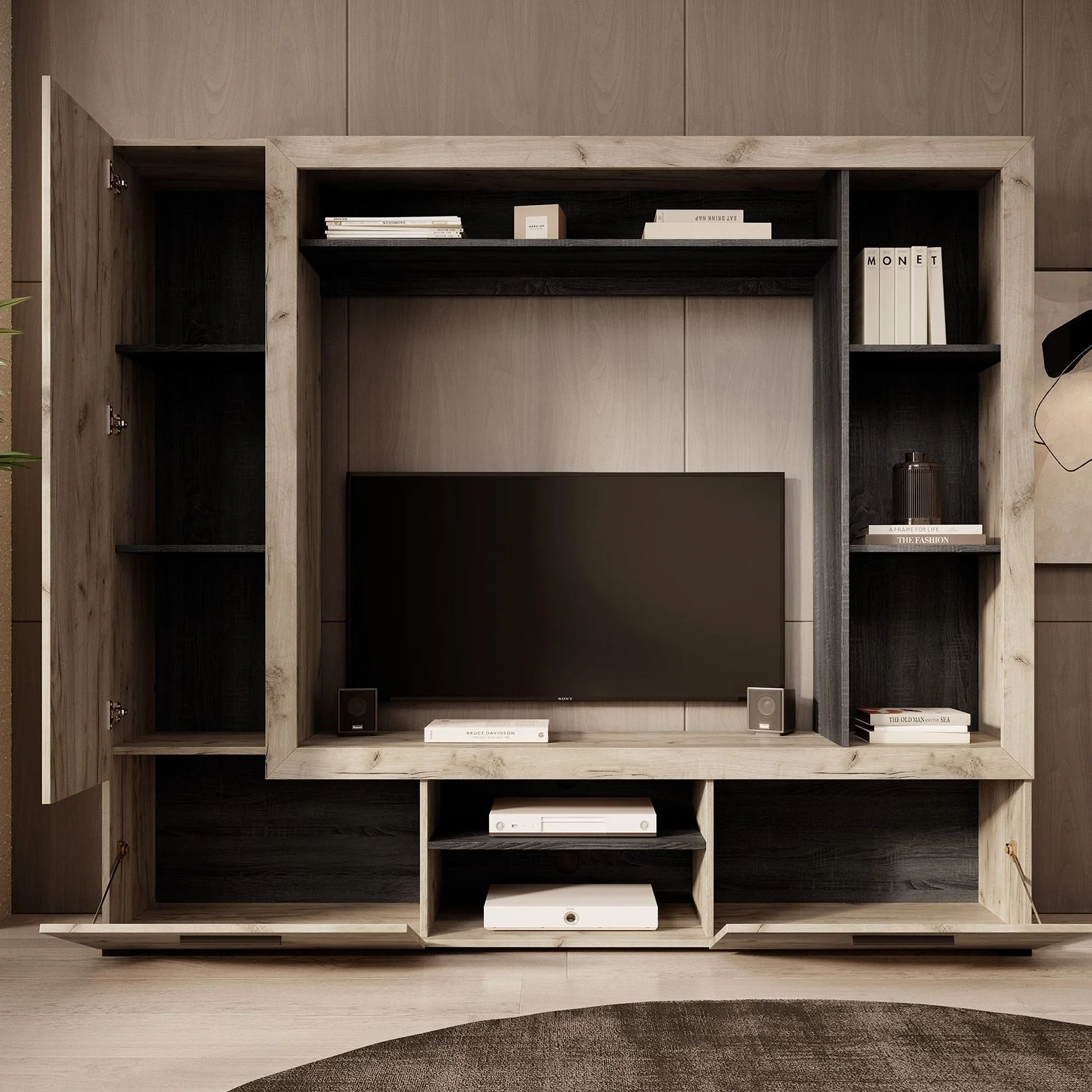 Loni - Wandmeubel - Grijs/zwart - 196x35x172 cm - Image 2