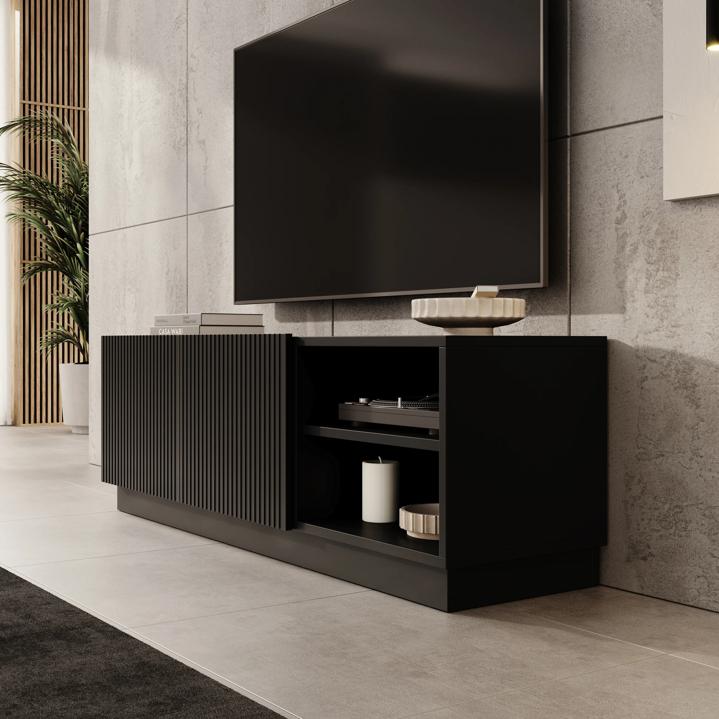 Lucera - TV-Meubel - Zwart - 150x42x48 cm - Image 6