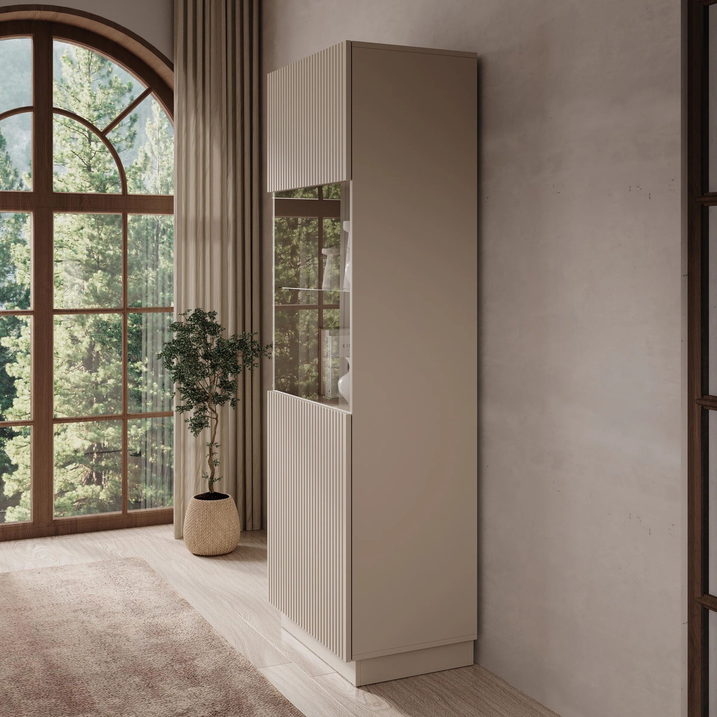 Lucera - Vitrinekast - Beige - 60x42x178 cm - Image 4