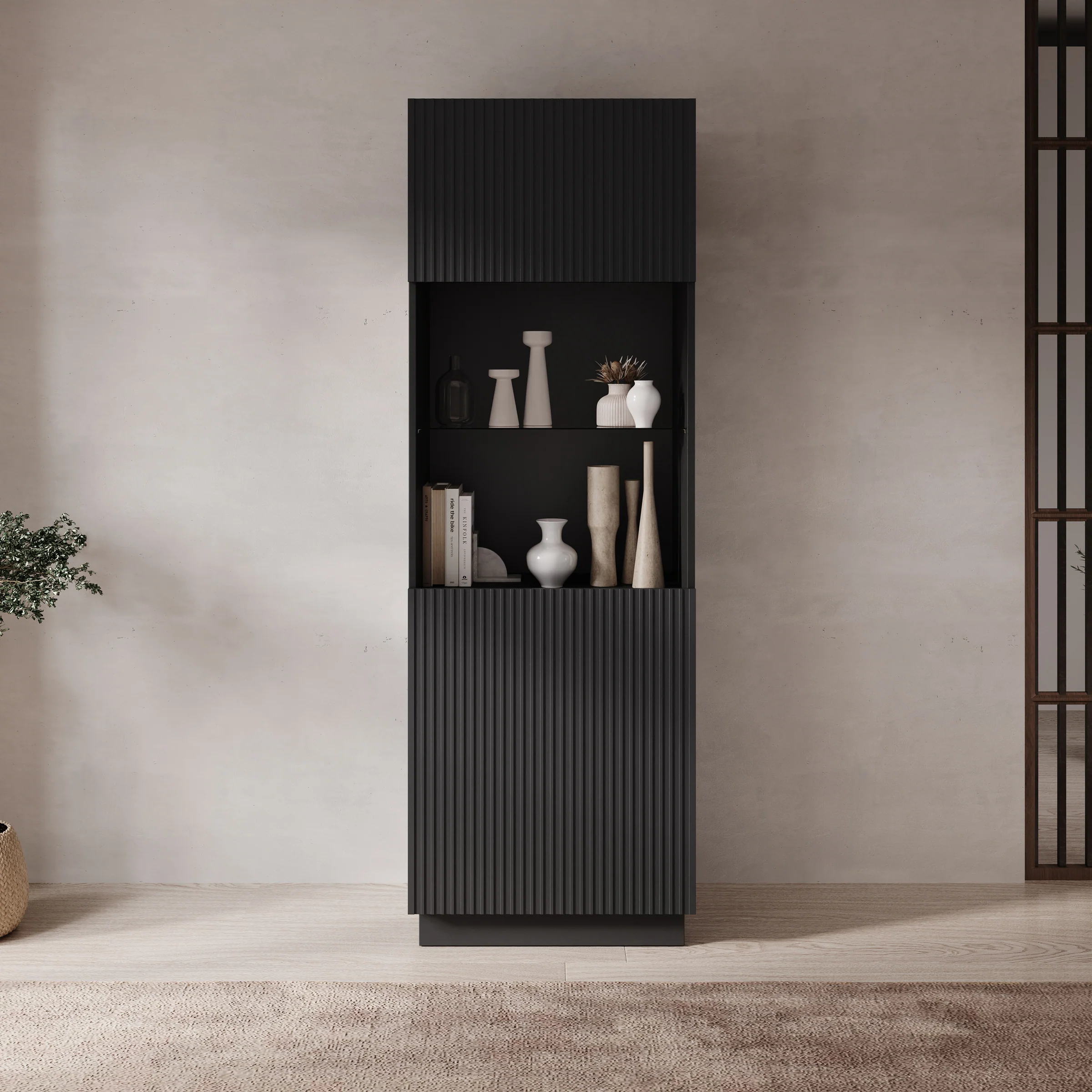 Lucera - Vitrinekast - Zwart - 60x42x178 cm - Image 3
