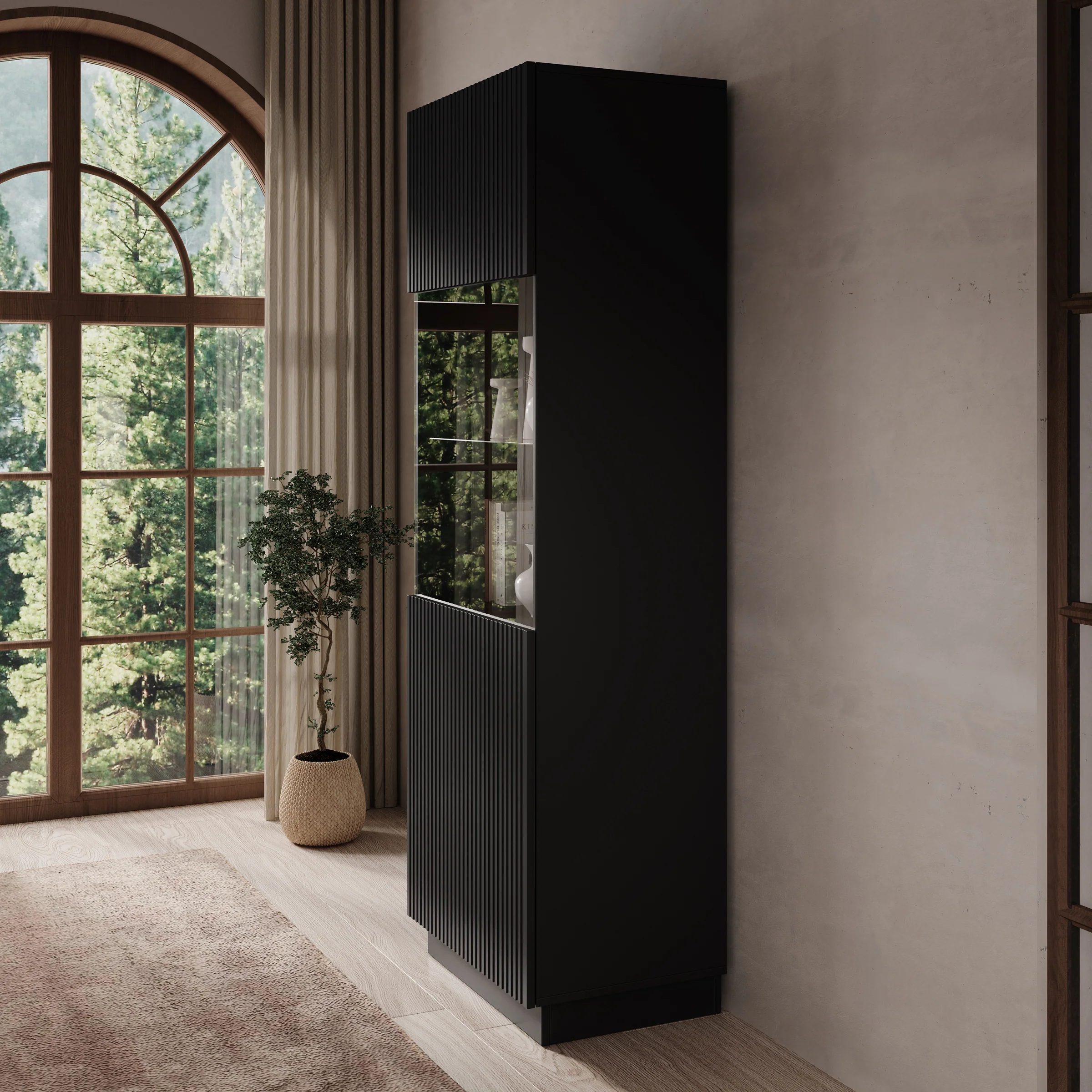 Lucera - Vitrinekast - Zwart - 60x42x178 cm - Image 4