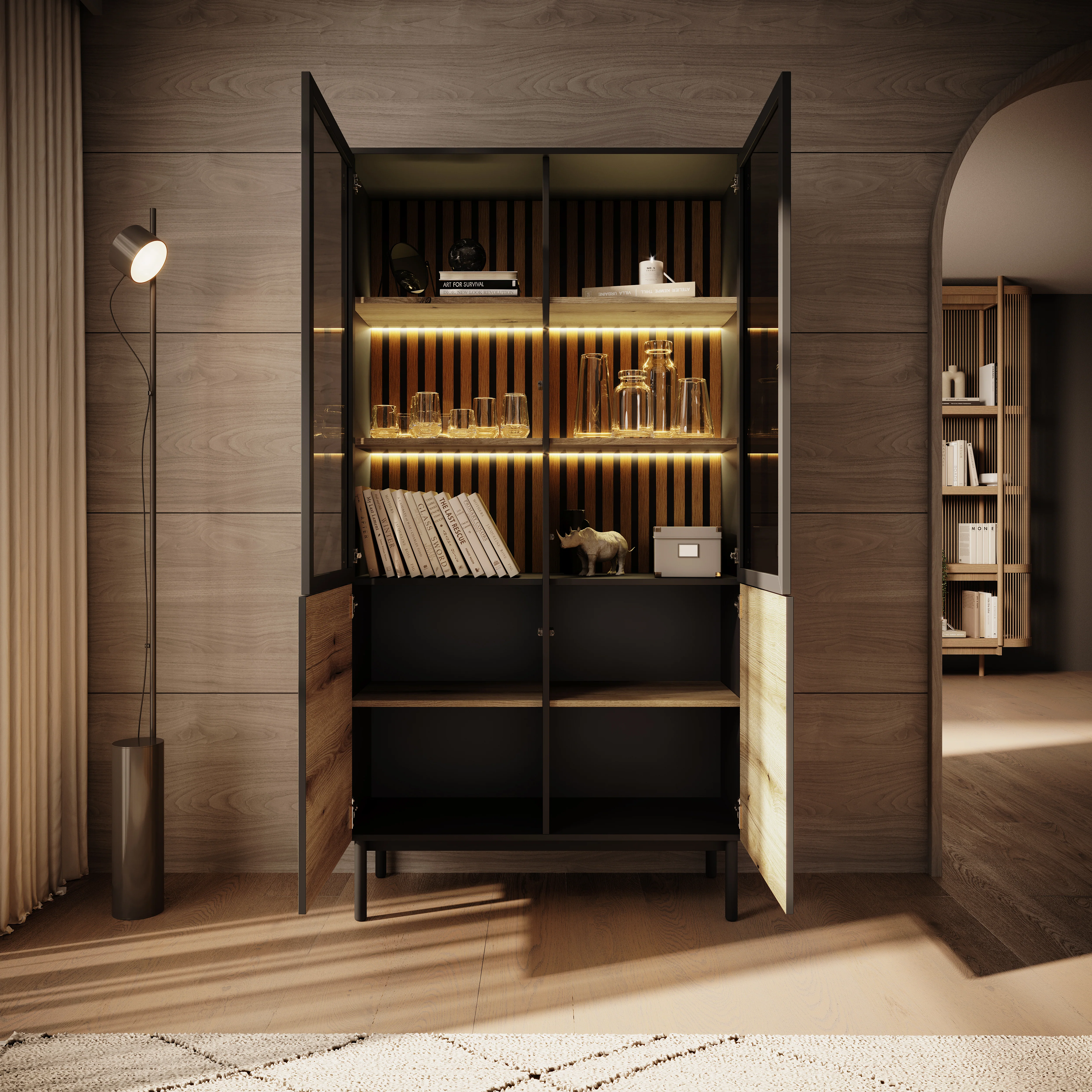 Ludwig - Vitrinekast - Zwart/eiken - 100x39x188 cm - Image 2