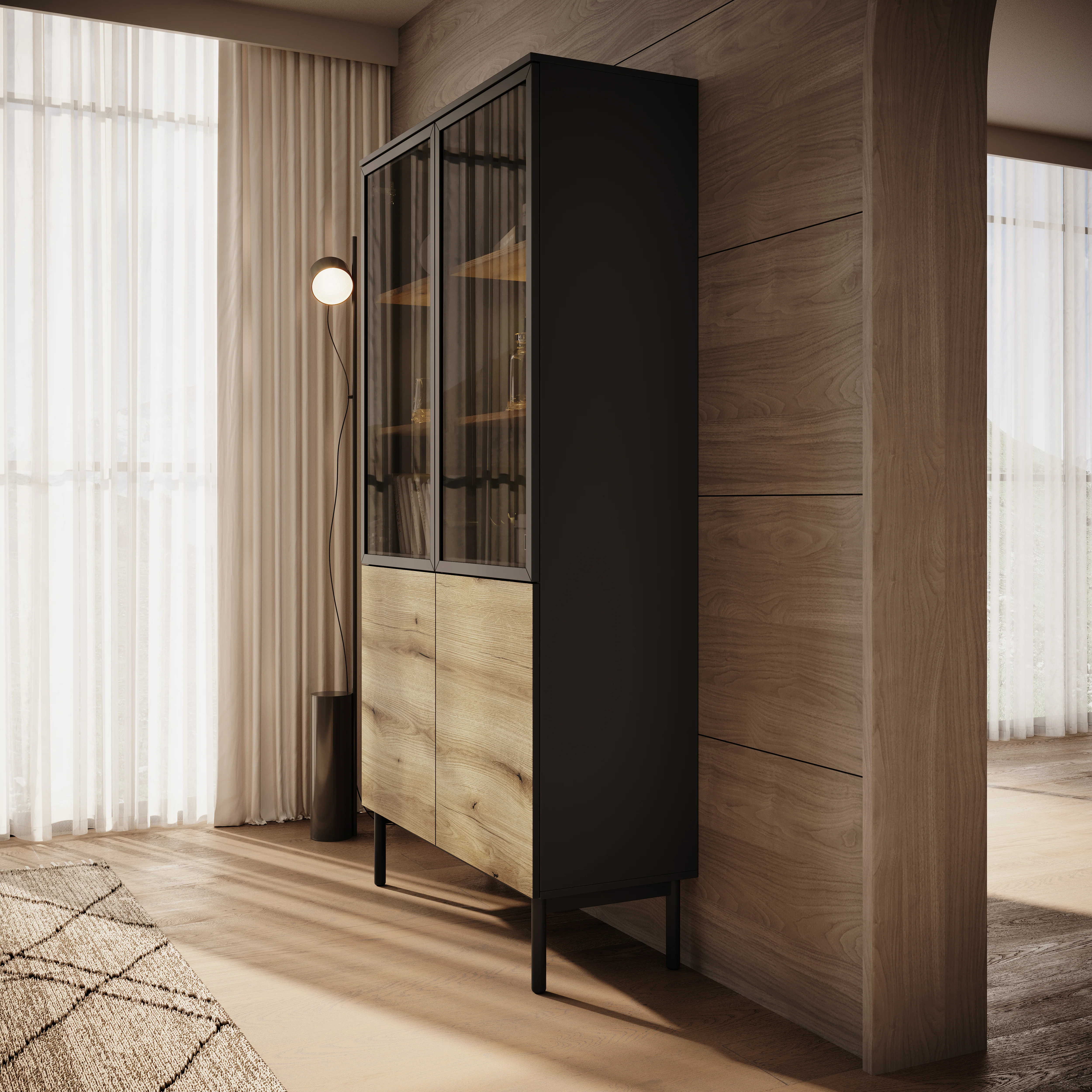 Ludwig - Vitrinekast - Zwart/eiken - 100x39x188 cm - Image 4