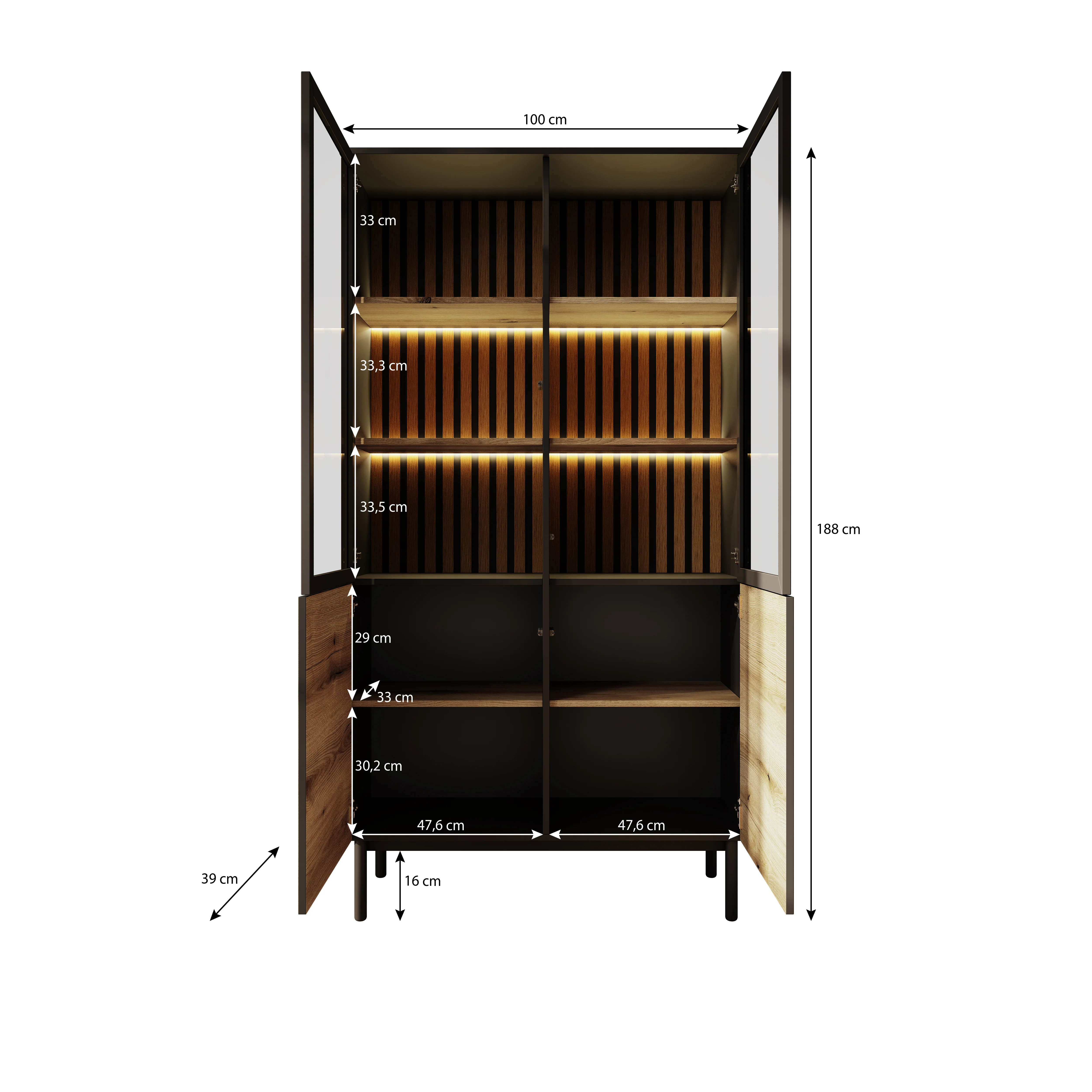 Ludwig - Vitrinekast - Zwart/eiken - 100x39x188 cm - Image 5