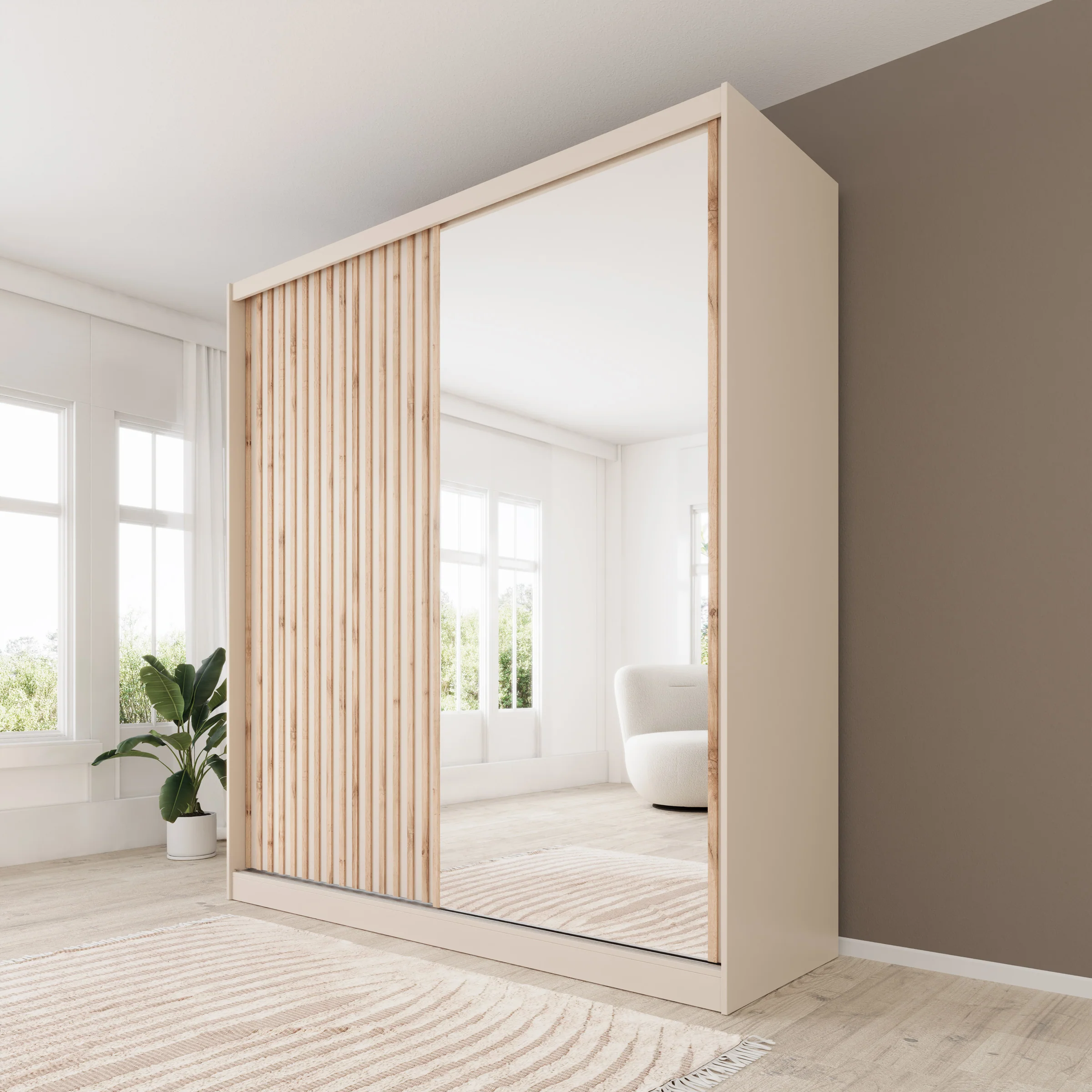 Lumivera - Kledingkast met schuifdeuren - Beige - 203x60x215