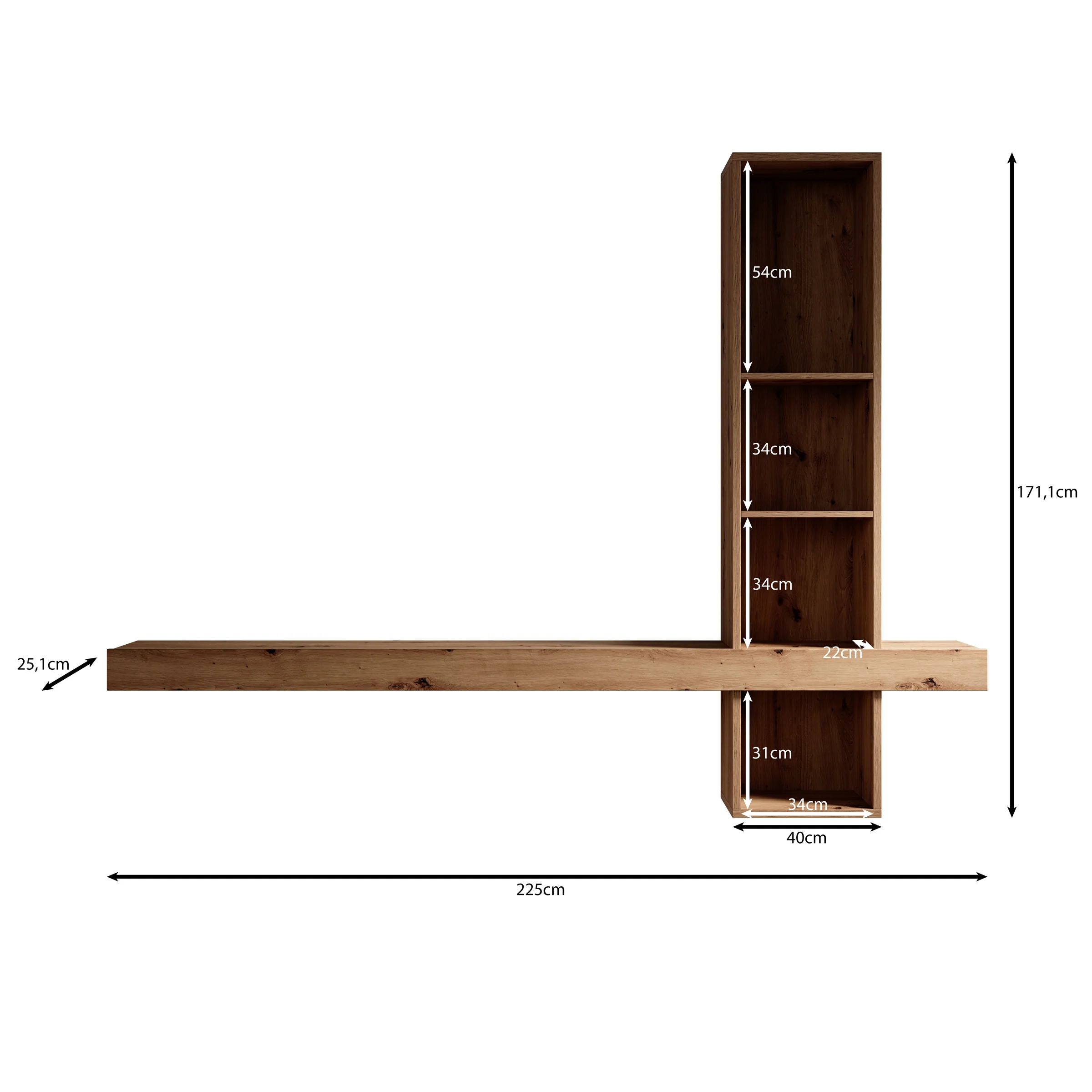 Lynora - Wandkast - Eikenpatroon - 225x25x171 cm - Image 4