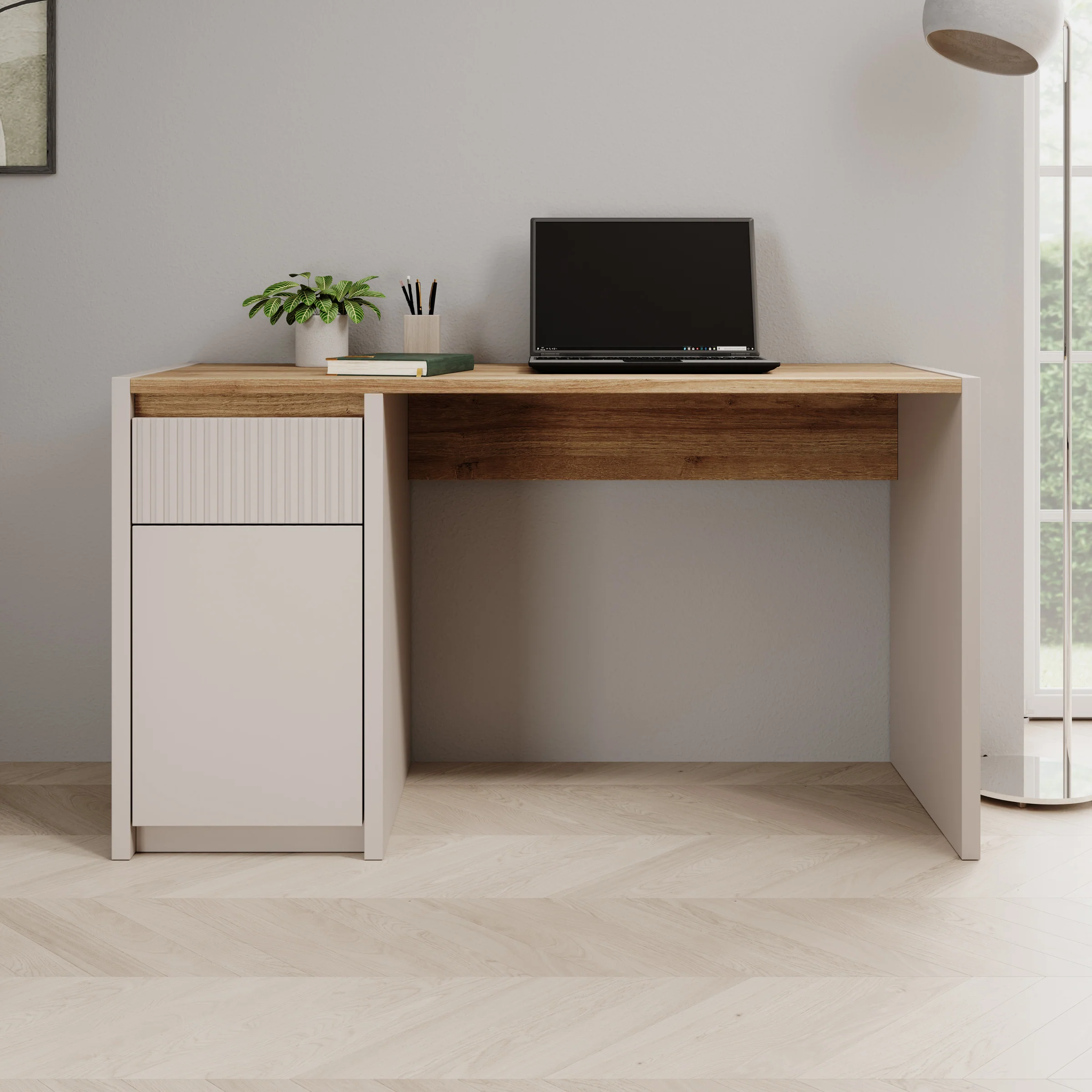 Lynwood - Bureau - Eikenpatroon/Beige - 130x52x72 cm - Image 3