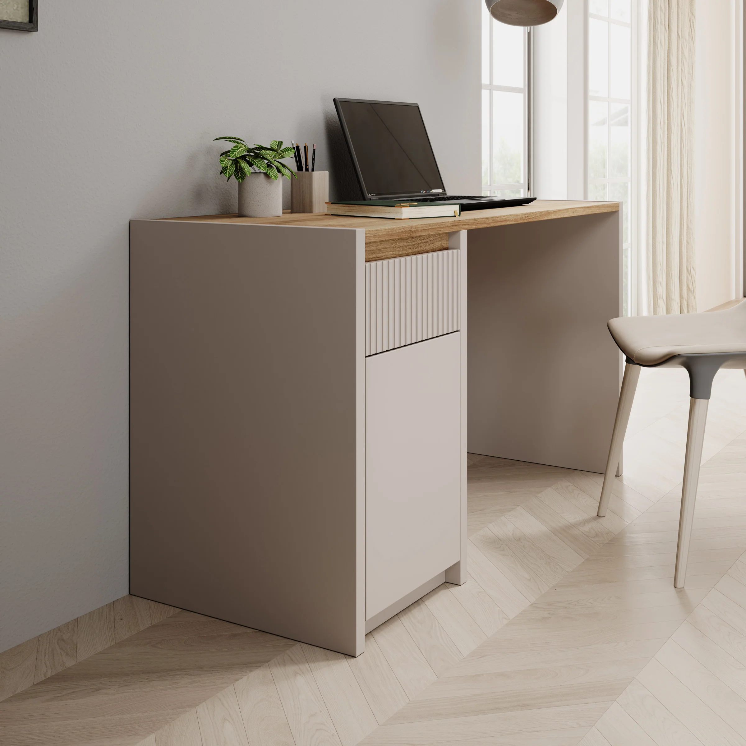 Lynwood - Bureau - Eikenpatroon/Beige - 130x52x72 cm - Image 4