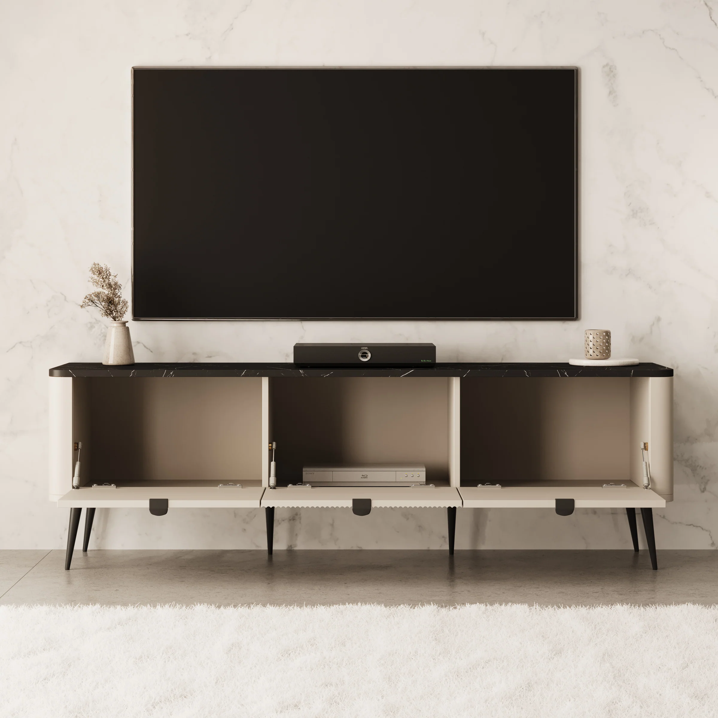 Mace - TV-Meubel met 3 deuren - Beige - 160x40x52 cm - Image 2