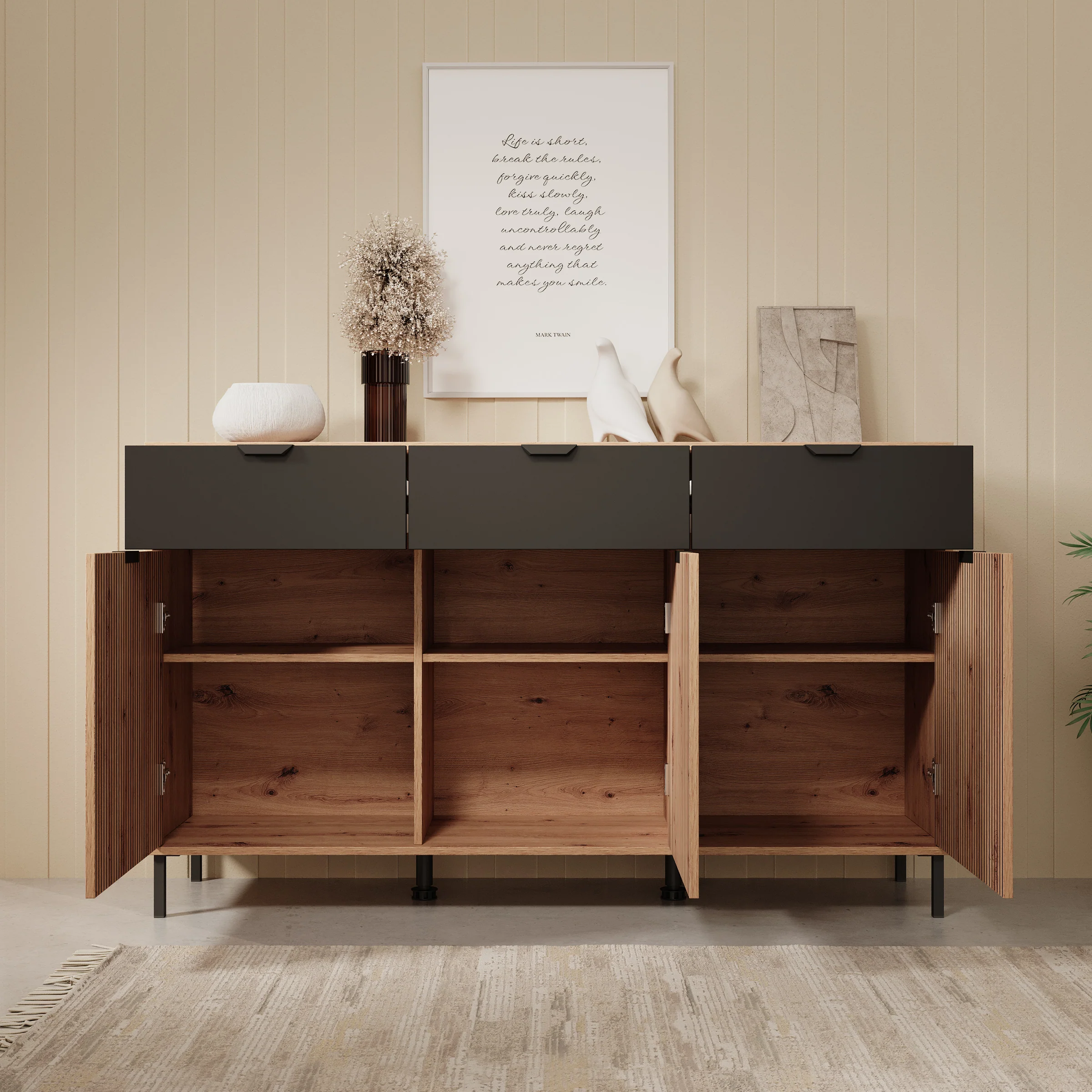 Malaika - Dressoir - Beige - 157x40x93 cm - Image 3